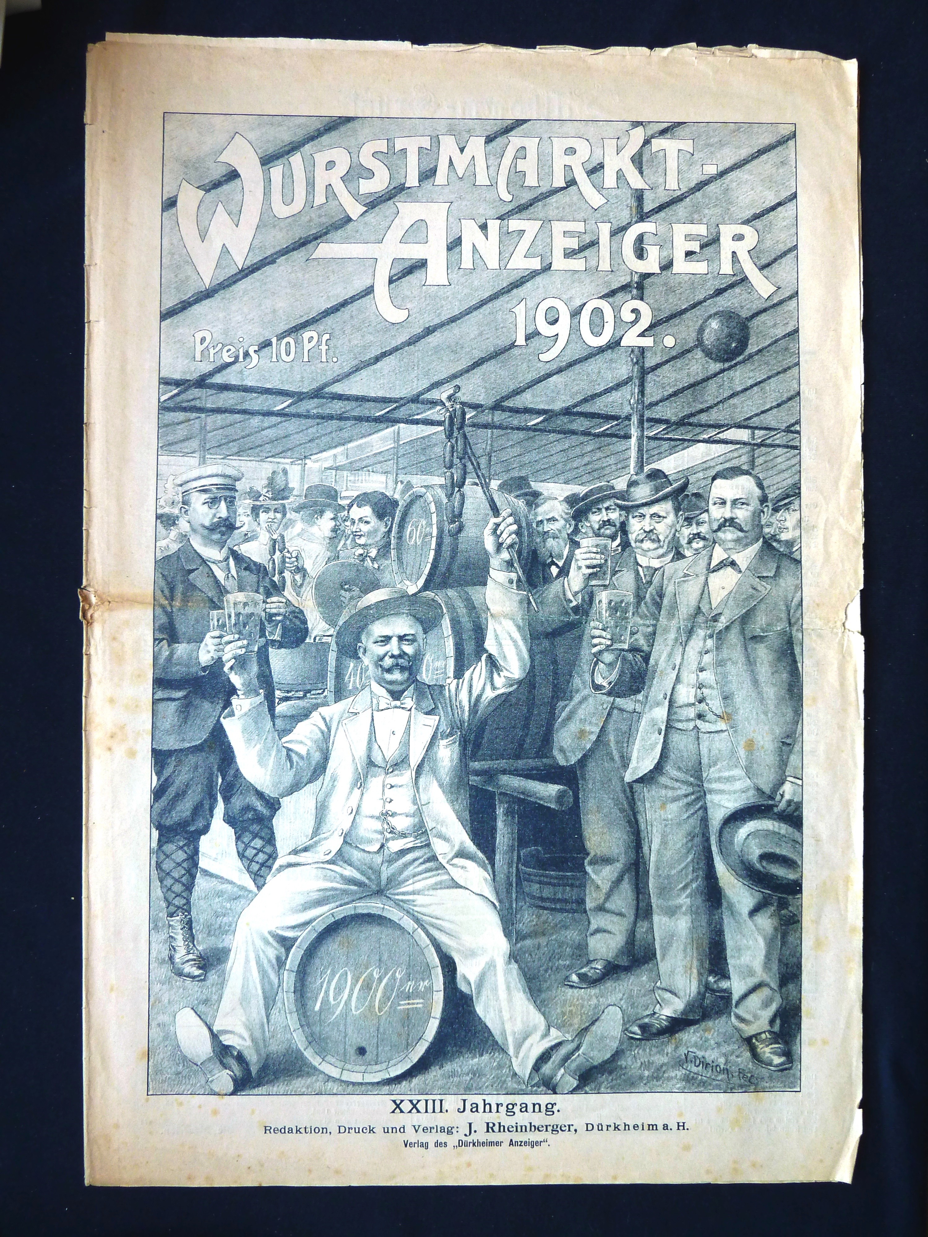 Zeitung; Anzeiger: "Wurstmarkt-Anzeiger"; J. Rheinberger, V. Dirion; Dürkheim a/H.; 1902 (Stadtmuseum Bad Dürkheim, Museumsgesellschaft Bad Dürkheim e.V. CC BY-NC-SA)