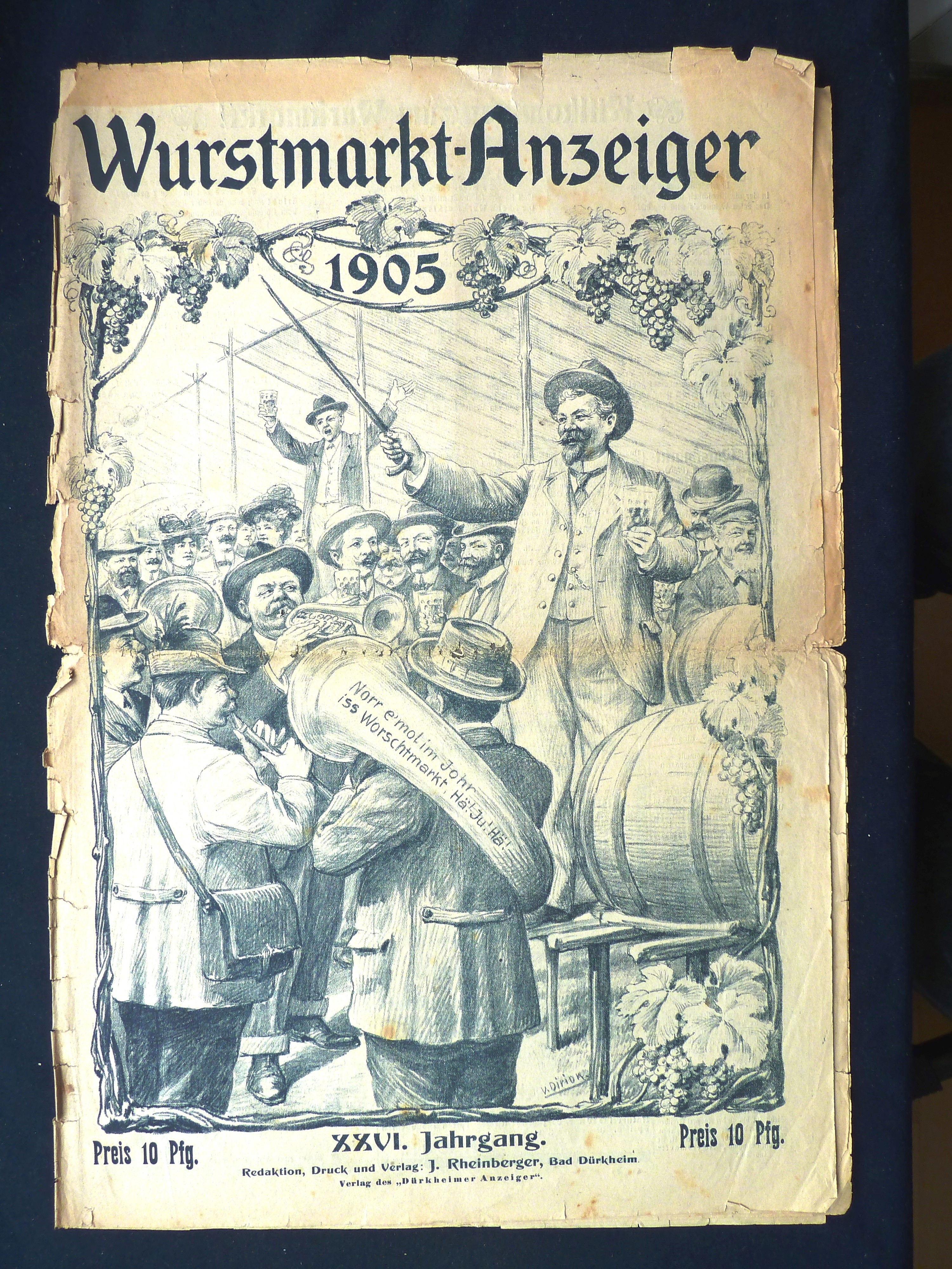 Zeitung; Anzeiger: "Wurstmarkt-Anzeiger"; J. Rheinberger, V. Dirion; Dürkheim a/H.; 1905 (Stadtmuseum Bad Dürkheim, Museumsgesellschaft Bad Dürkheim e.V. CC BY-NC-SA)