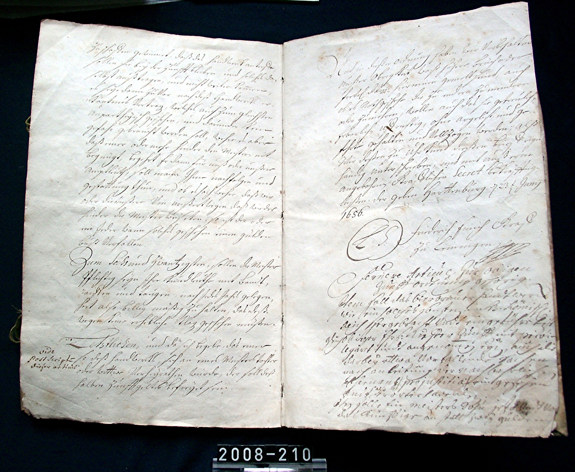 Zunftordnung für das Küfer- und Bierbrauerhandwerk; Friedrich Emich, Graf zu Leiningen; 1656 (Stadtmuseum Bad Dürkheim, Museumsgesellschaft Bad Dürkheim e.V. CC BY-NC-SA)