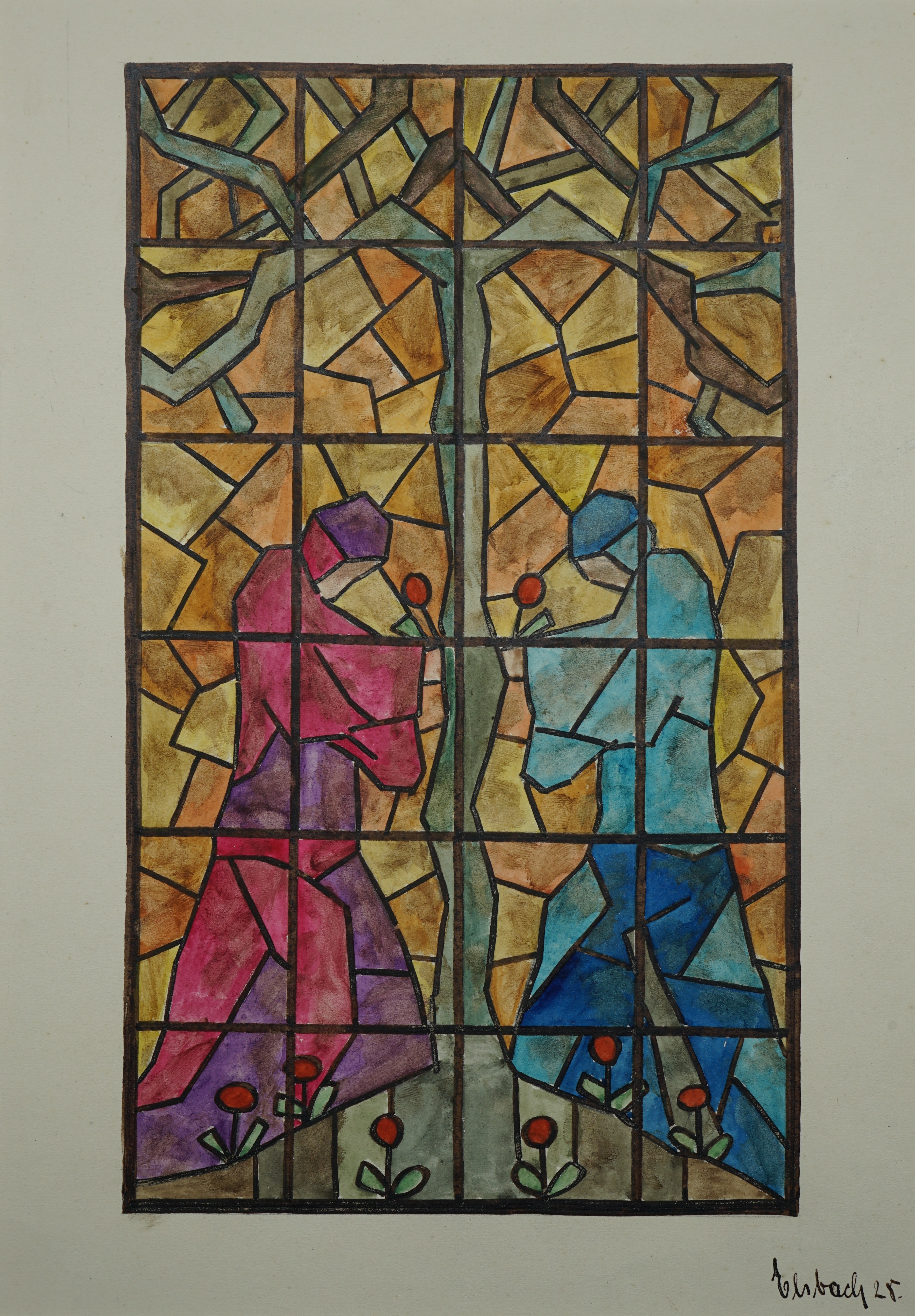 Entwurf für eine Glasmalerei - Zwei Personen unter einem Baum (Stadtmuseum Simeonstift Trier CC BY-NC-ND)