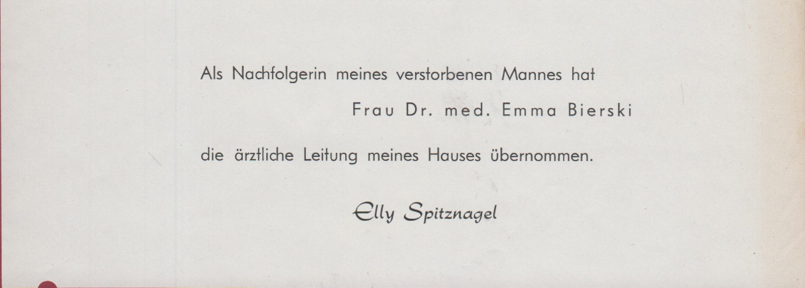 Mitteilung als Einleger im Flyer mit Ankündigung der neuen med. Leitung des Sanatorium Spitznagel (Heimatmuseum und -Archiv Bad Bodendorf CC BY-NC-SA)