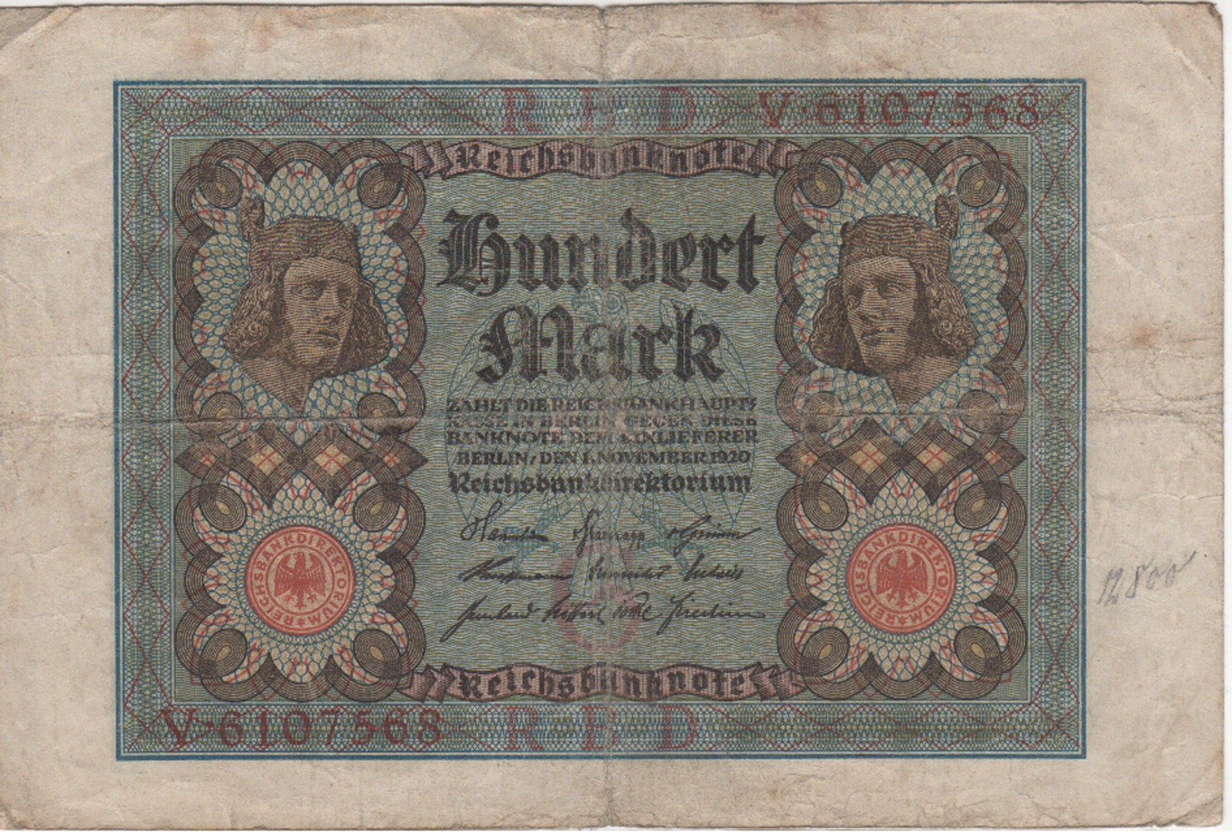 Reichsbanknote über Hundert Mark von 1920 (Heimatmuseum und -Archiv Bad Bodendorf CC BY-NC-SA)