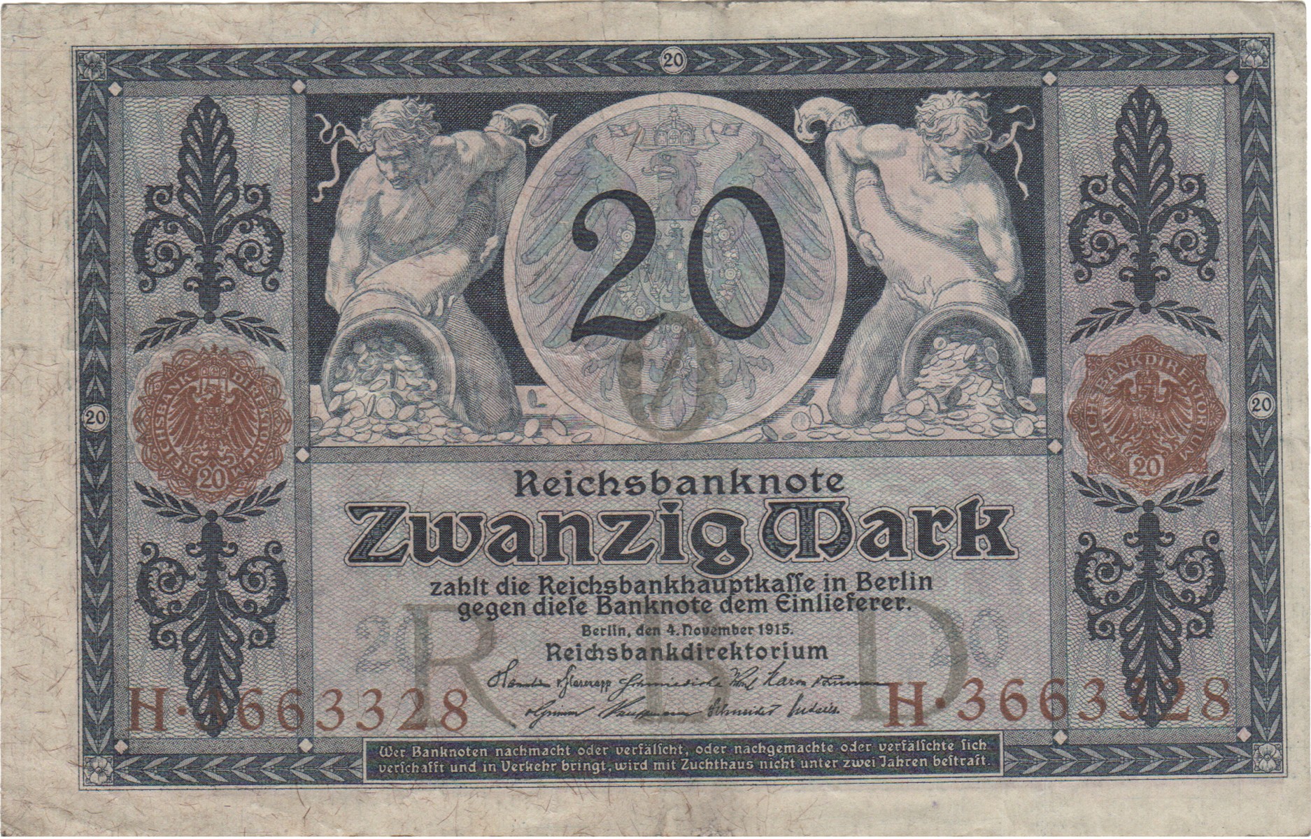 Zwanzig Mark-Schein von 1913 (Heimatmuseum und -Archiv Bad Bodendorf CC BY-NC-SA)