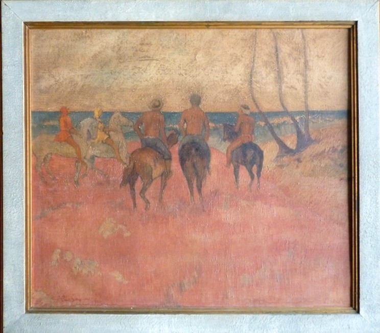 Ölgemälde Gauguin "Reiter am Strand" (Obpacher Faksimile) (Kulturverein Guntersblum CC BY-NC-SA)