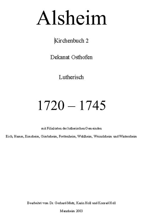 Alsheim Kirchenbuch 2 Dekanat Osthofen Lutherisch 1720-45 (Kulturverein Guntersblum CC BY-NC-SA)