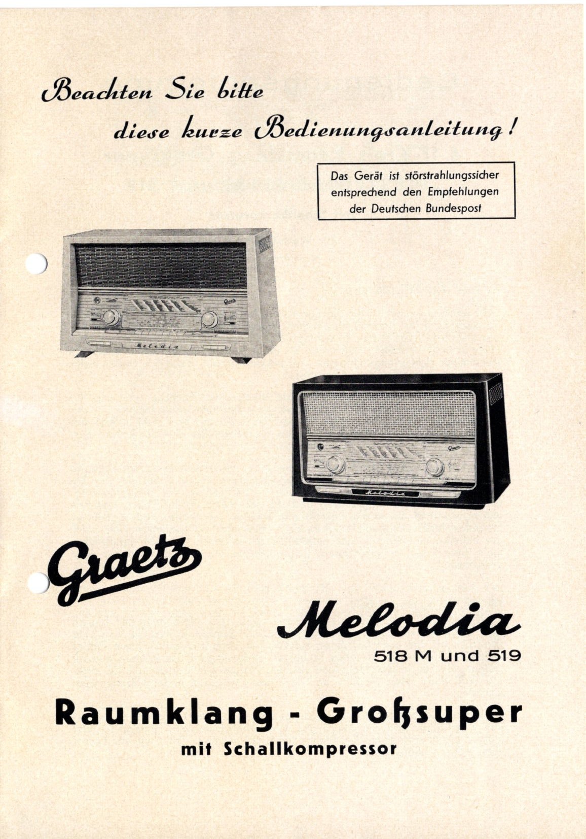 Bedienungsanleitung für Graetz Melodia 518M und 519 (Volkskunde- und Freilichtmuseum Roscheider Hof CC0)