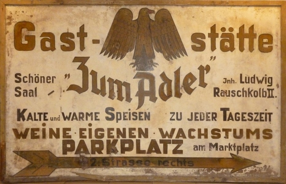 Hinweisschild Gaststätte Zum Adler Guntersblum (Kulturverein Guntersblum CC BY-NC-SA)