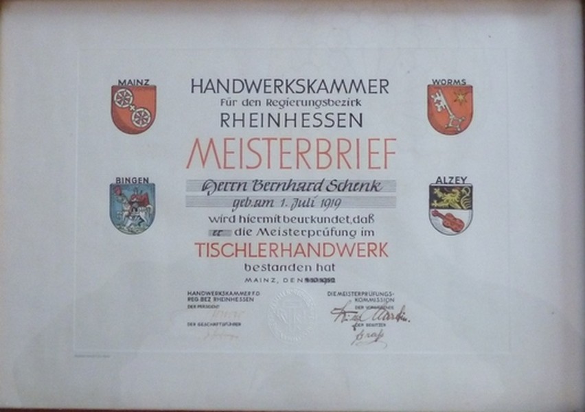 Meisterbrief Tischlerhandwerk (Kulturverein Guntersblum CC BY-NC-SA)