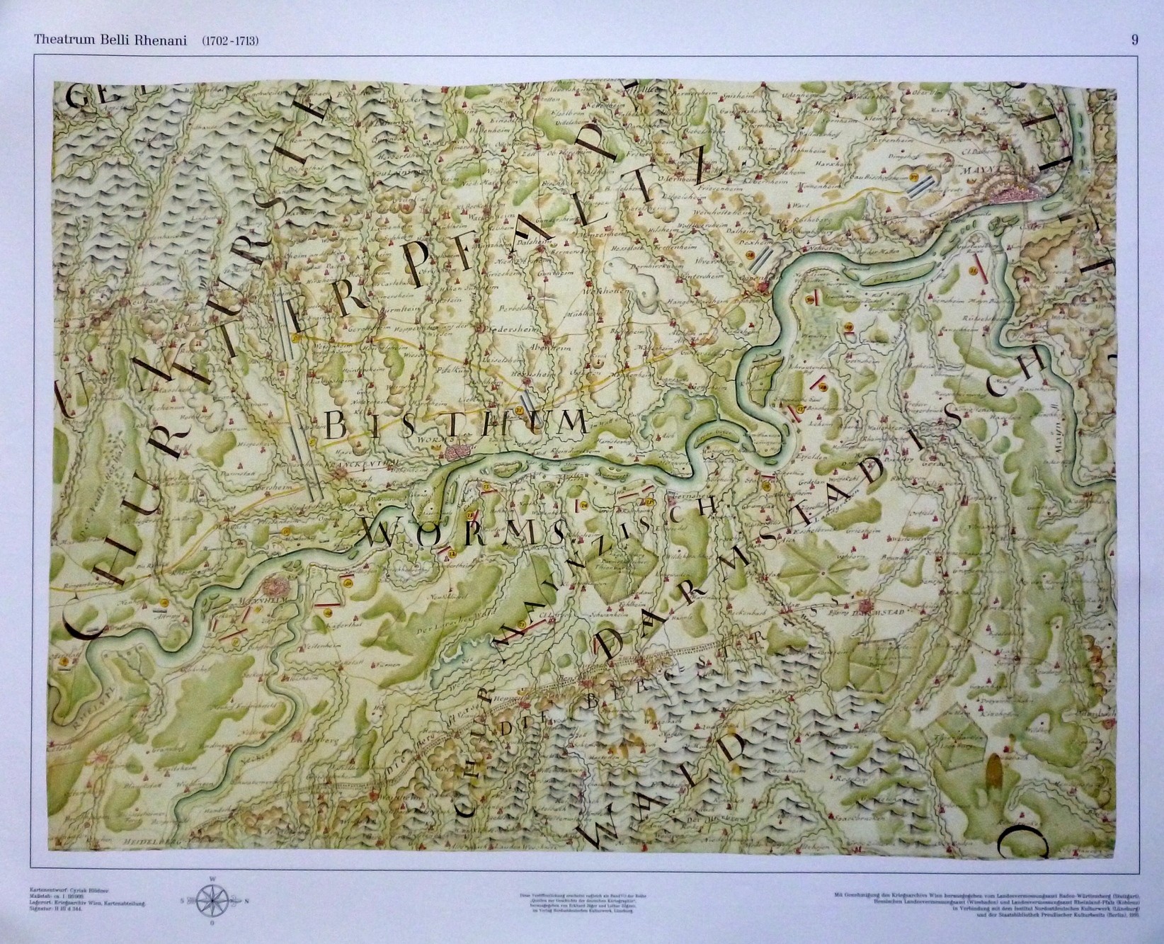reproduzierte Landkarte "Theatrum Belli Rhenani" (Kulturverein Guntersblum CC BY-NC-SA)