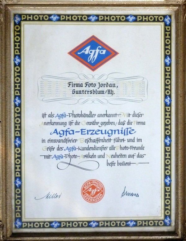 Urkunde für die Firma Foto Jordan Guntersblum (Kulturverein Guntersblum CC BY-NC-SA)