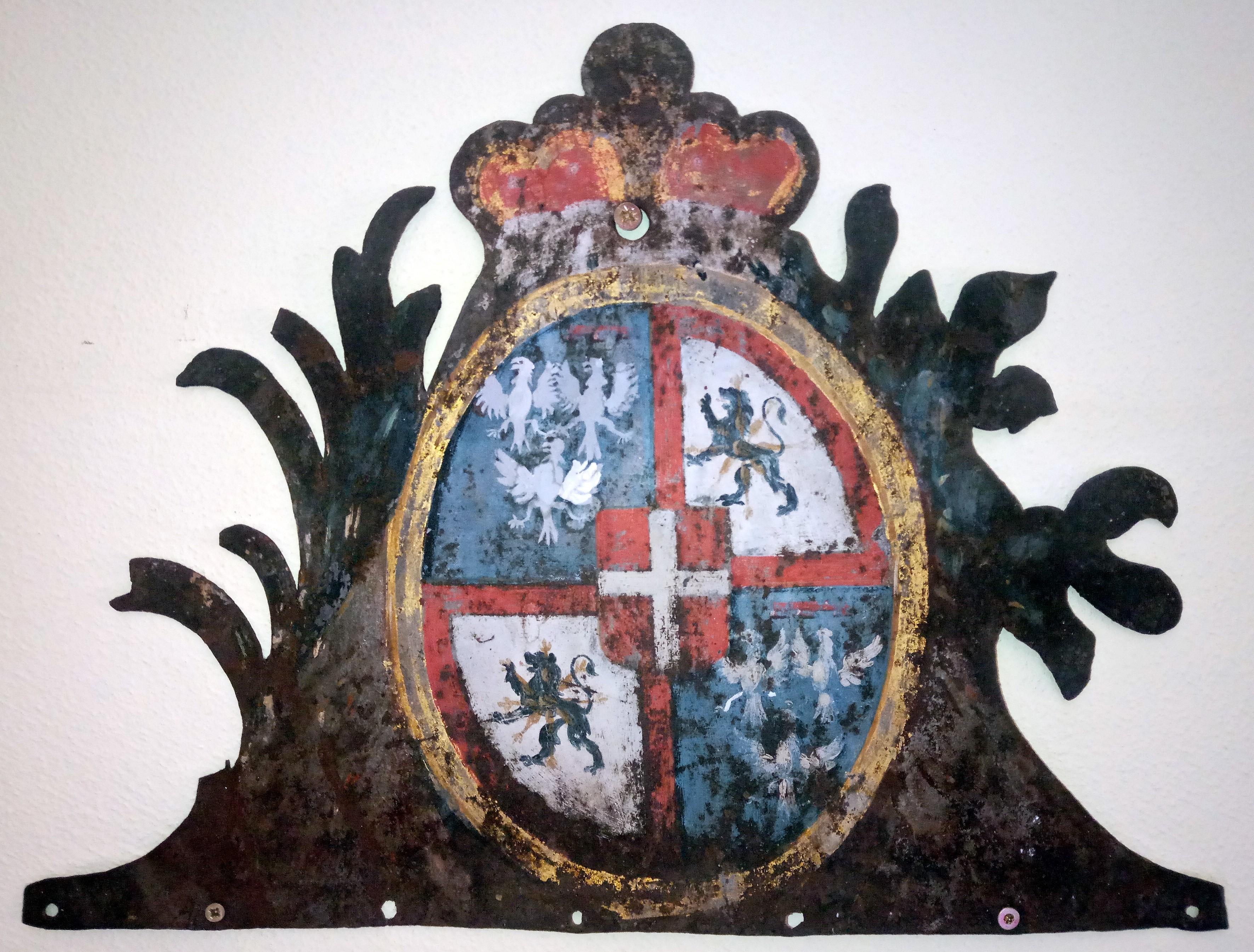 Blech-Wappenschild Fürstentum Leiningen-Dagsburg-Hardenburg (Museum Im Alten Rathaus Grünstadt CC BY-NC-SA)