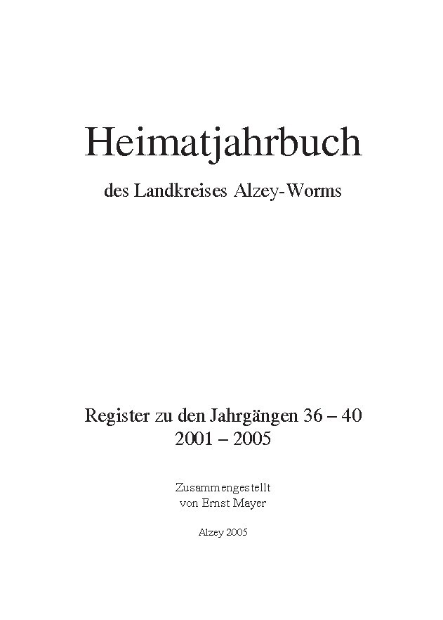 Jahrbuch Alzey-Worms Register 2001 - 2005 (Kulturverein Guntersblum CC BY-NC-SA)