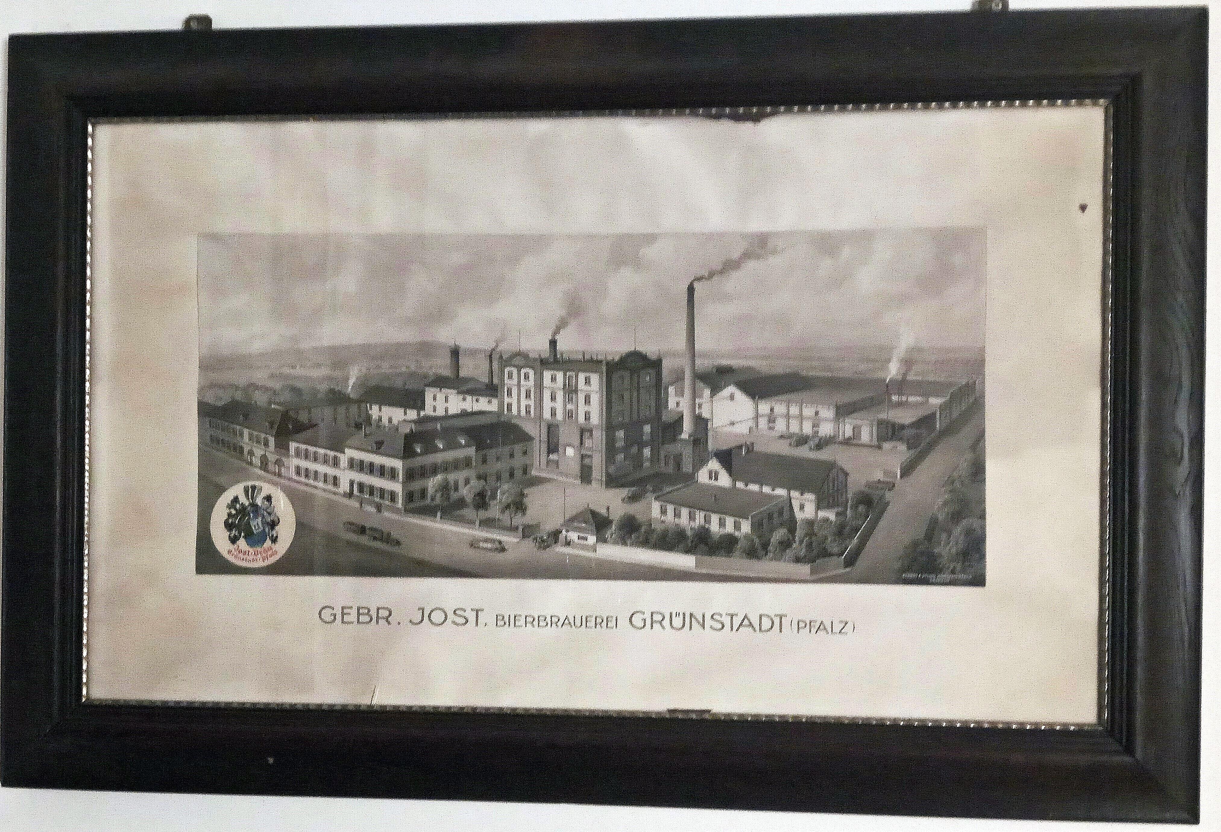 Lithographie Firmenansicht Jost-Bräu Grünstadt (Museum Im Alten Rathaus Grünstadt CC BY-NC-SA)
