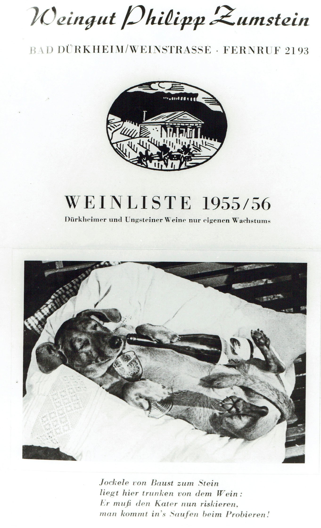 Foto-Sammlung Adolf Krapp, Ordner 16: Wein-Preisliste, 1955 (Museumsgesellschaft Bad Dürkheim e.V. CC BY-NC-SA)