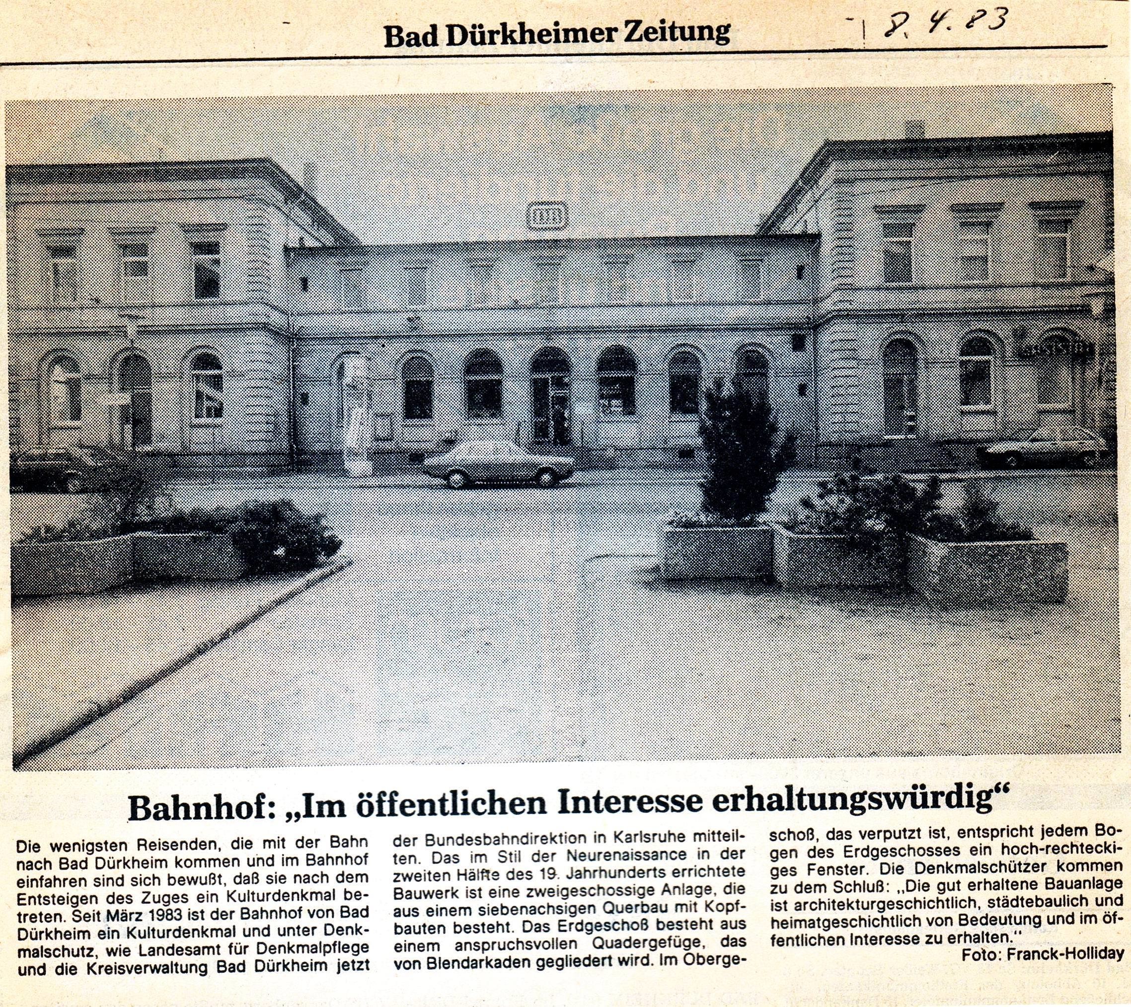 Foto-Sammlung Adolf Krapp, Ordner 3: Bahnhof , 08.04.1983 (Museumsgesellschaft Bad Dürkheim e.V. CC BY-NC-SA)