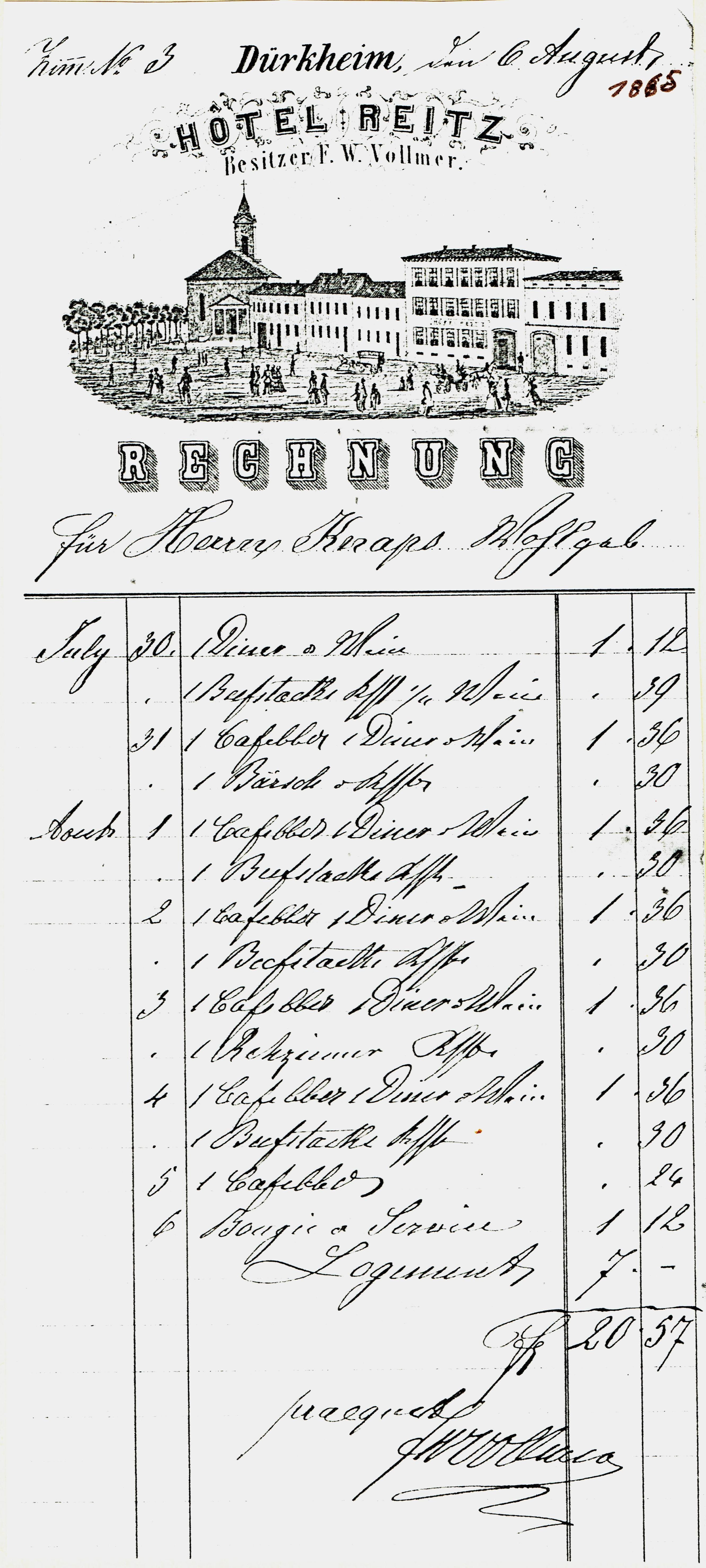 Foto-Sammlung Adolf Krapp, Ordner 8: Hotel Reitz, 1865 (Museumsgesellschaft Bad Dürkheim e.V. CC BY-NC-SA)