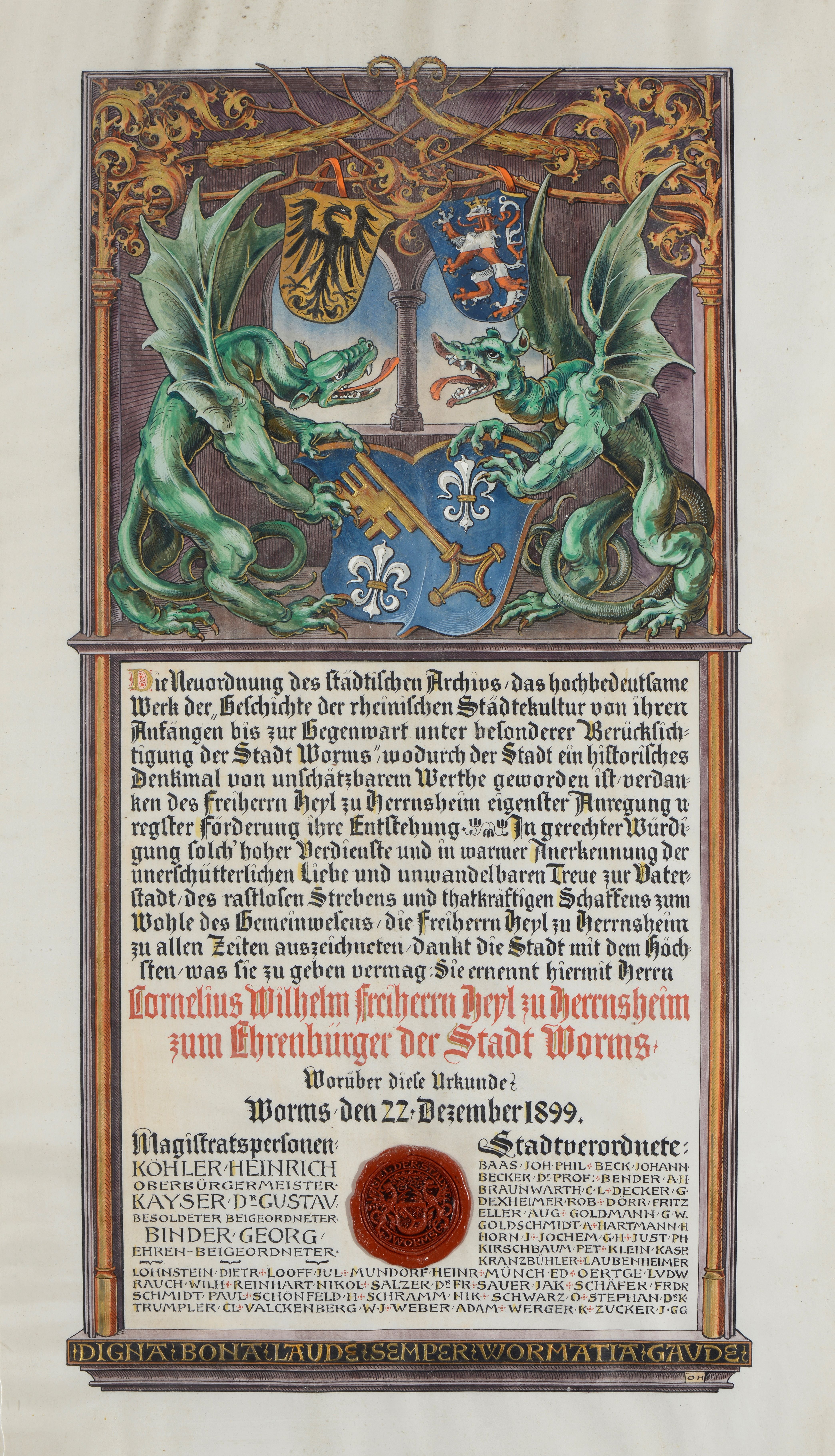 CWvHeyl Ehrenbürgerbrief der Stadt Worms (Museum Heylshof CC BY-NC-SA)