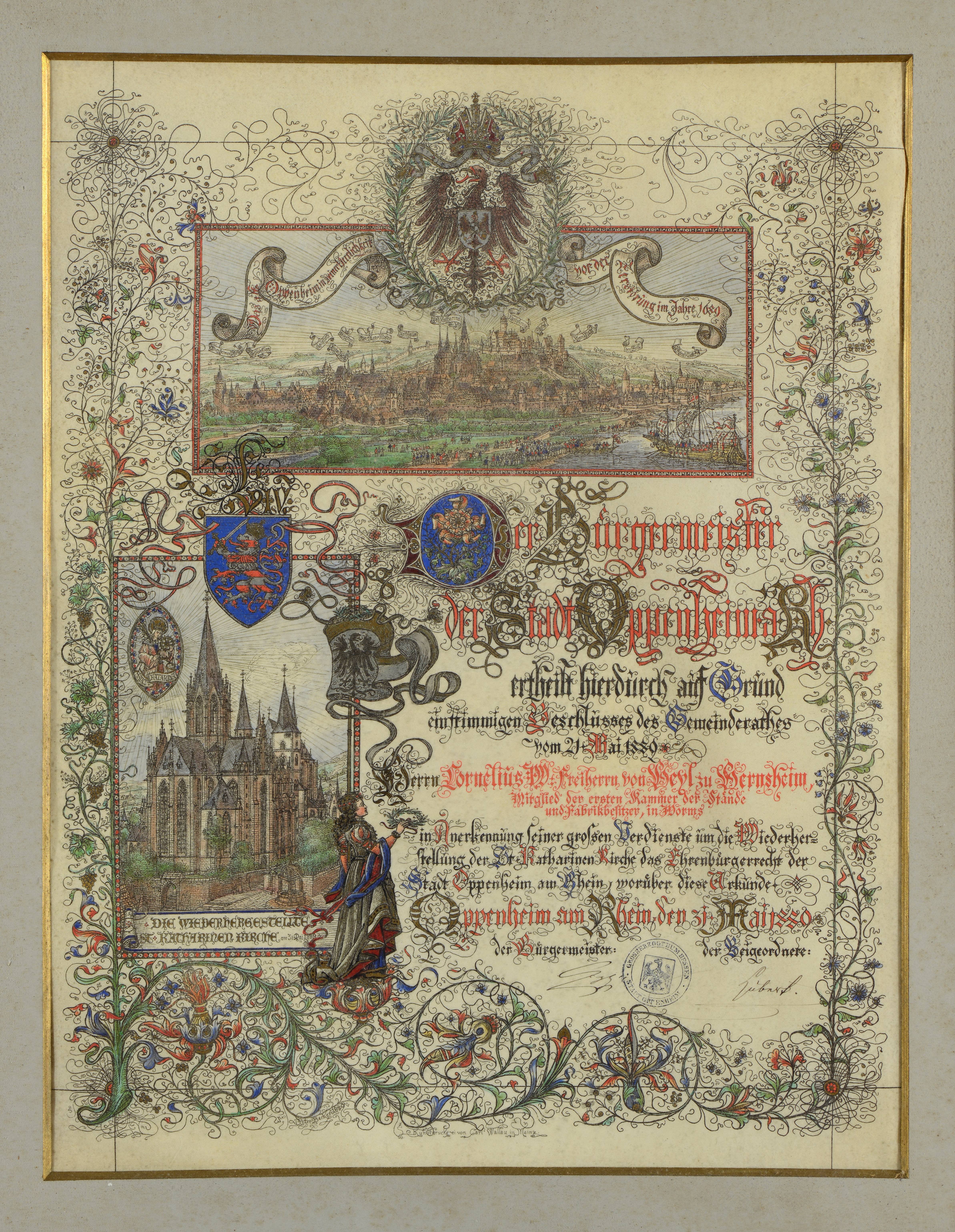 Ehrenbürgerbrief der Stadt Oppenheim (Museum Heylshof CC BY-NC-SA)