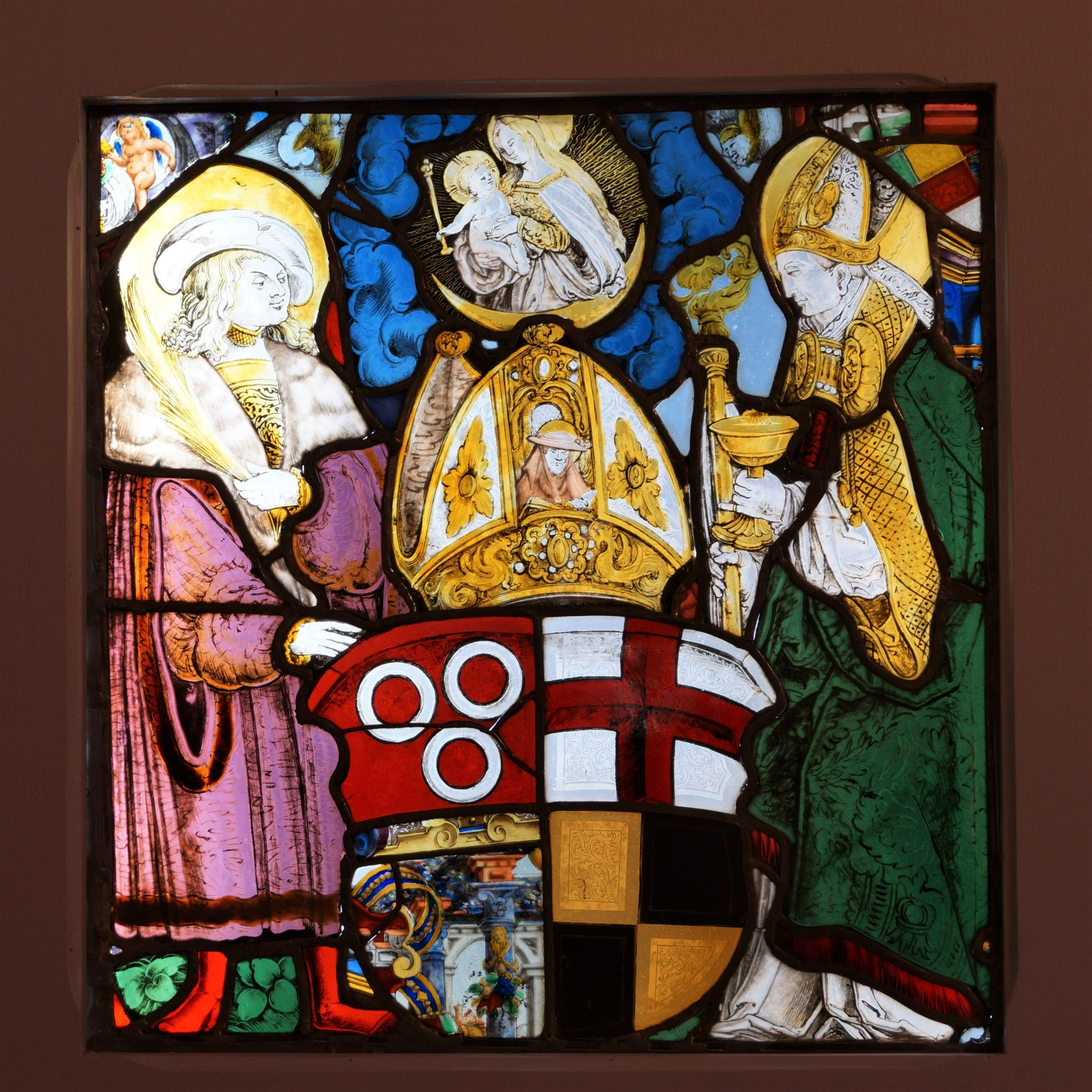 Prälatenscheibe mit zwei Heiligen und Madonna (Museum Heylshof CC BY-NC-SA)