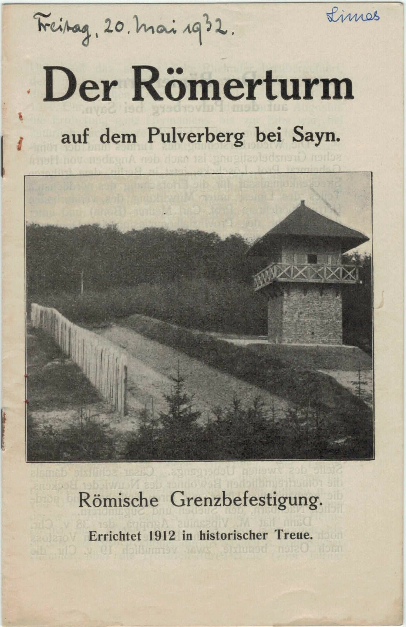 Broschüre Römerturm auf dem Pulverberg in Sayn, 1932 (Stiftung Sayner Hütte, Rheinisches Eisenkunstguss-Museum CC BY-NC-SA)