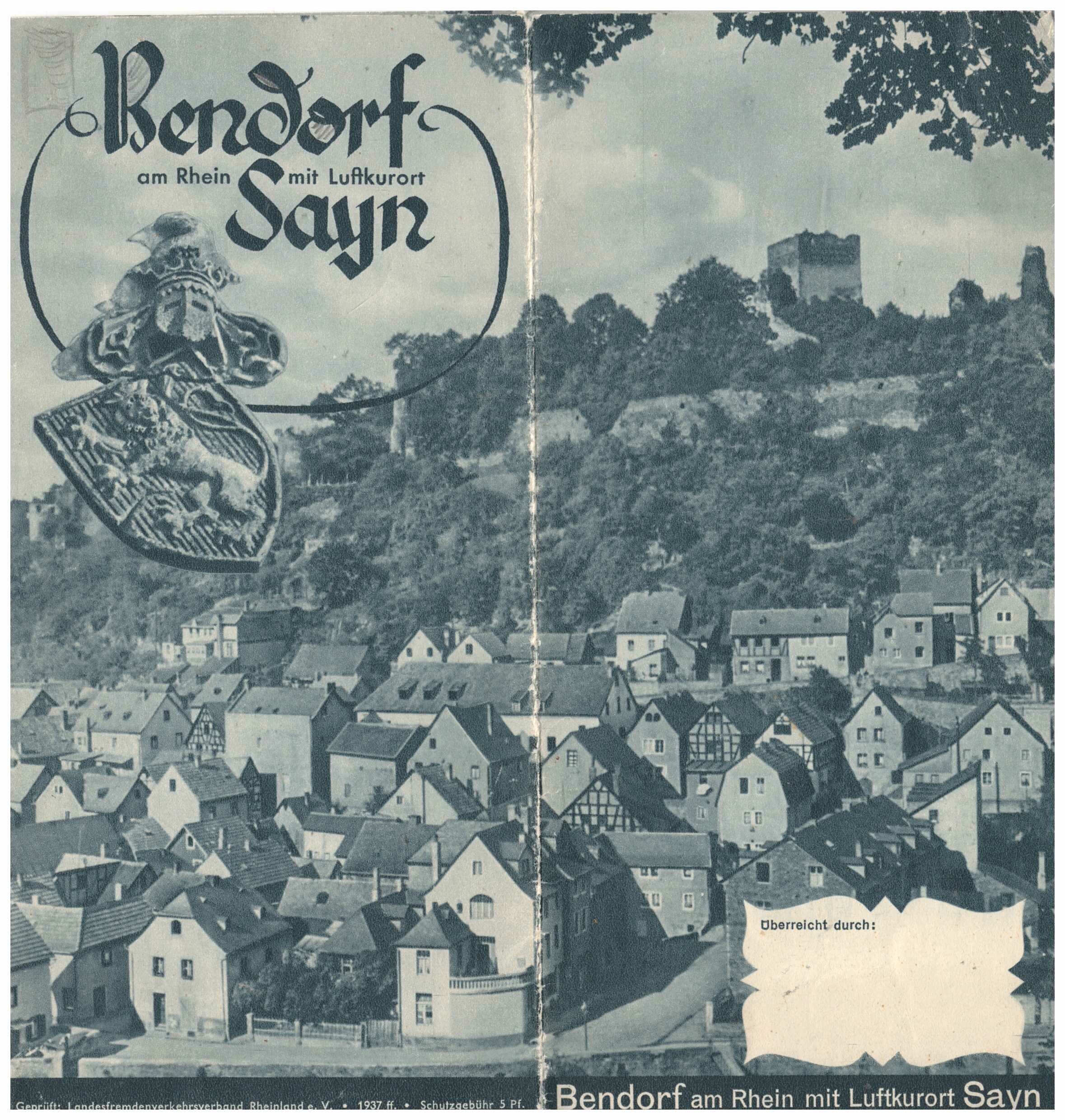 Werbefaltblatt für Bendorf am Rhein mit Luftkurort Sayn, 1937 (Stiftung Sayner Hütte, Rheinisches Eisenkunstguss-Museum CC BY-NC-SA)