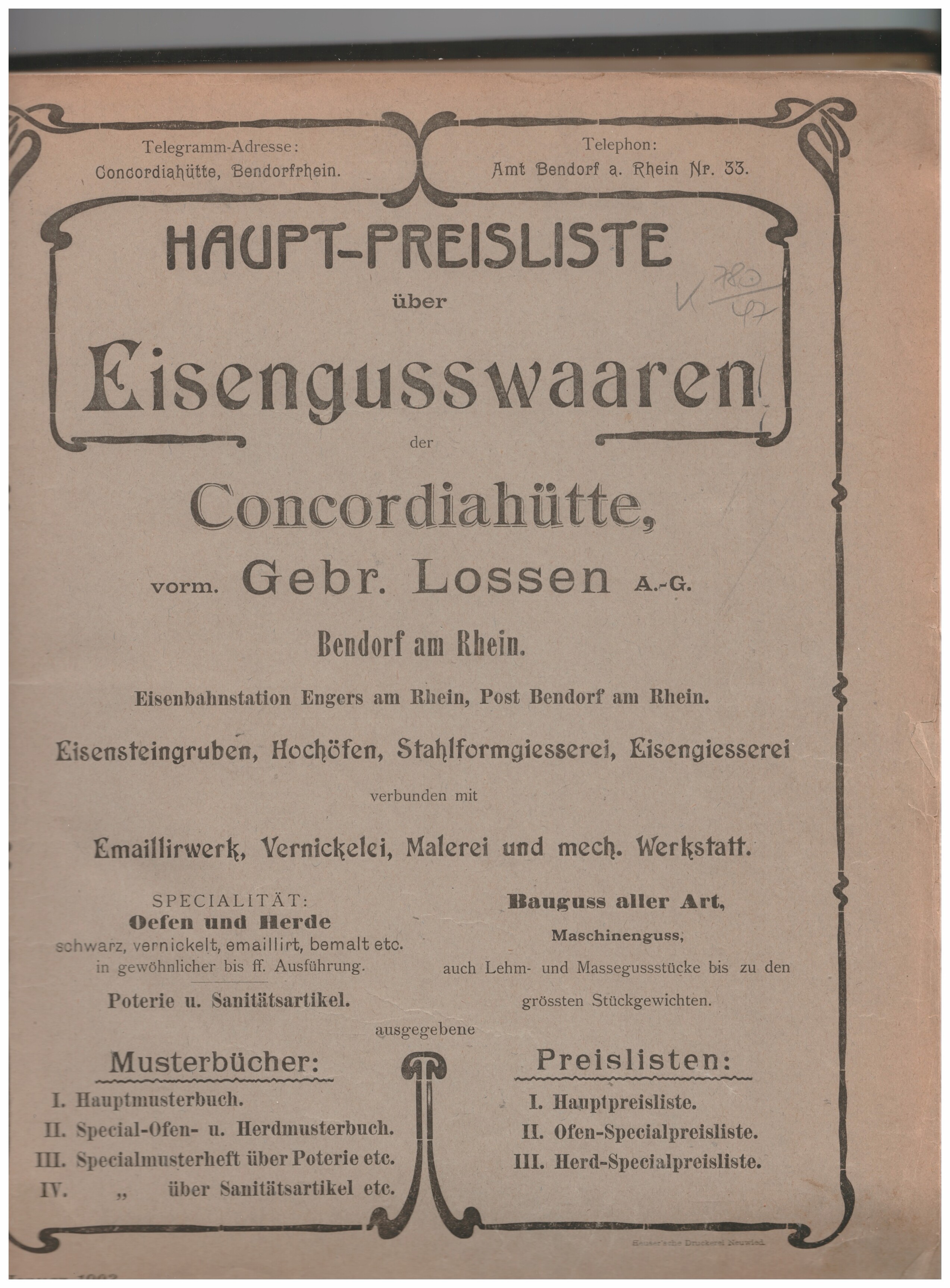 Katalog Concordiahütte 1903-1905 (Stiftung Sayner Hütte, Rheinisches Eisenkunstguss-Museum CC BY-NC-SA)