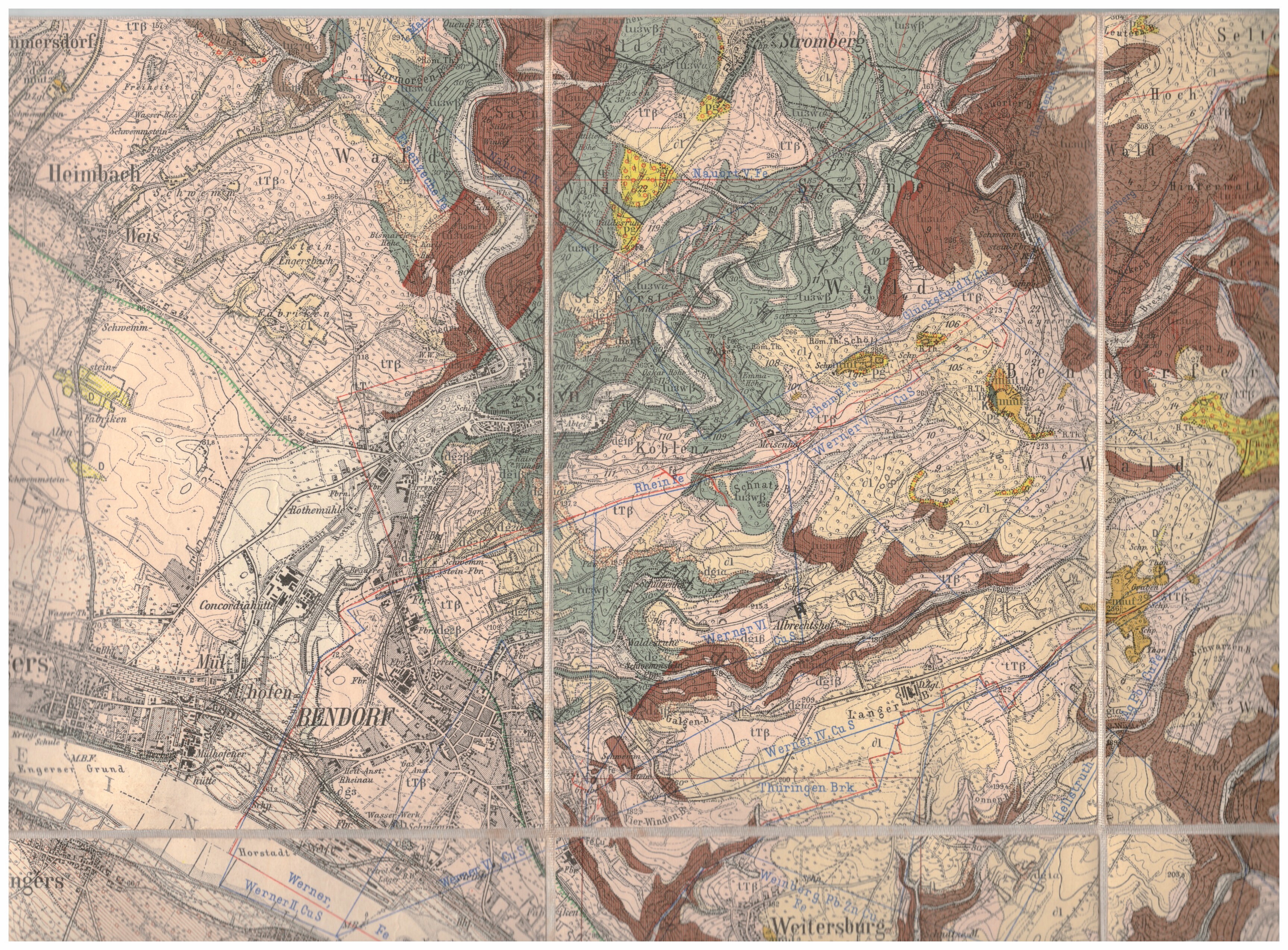 Geologische Karte Bendorf, 1927 (Stiftung Sayner Hütte, Rheinisches Eisenkunstguss-Museum CC BY-NC-SA)