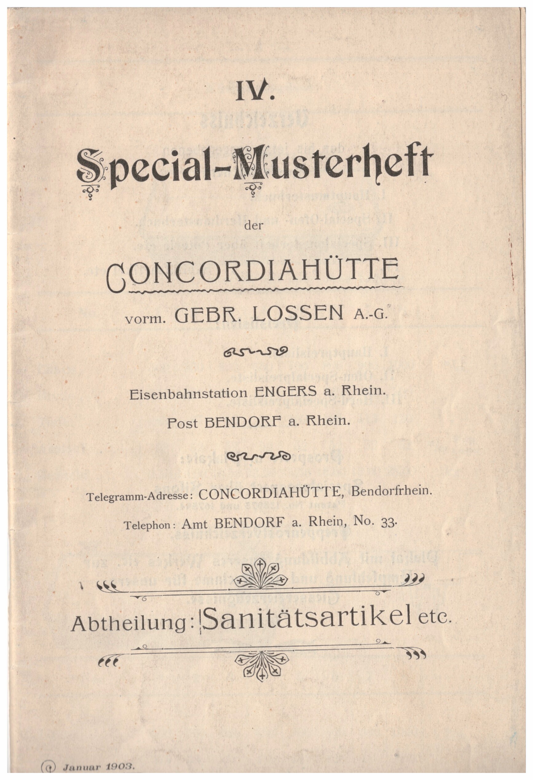 Musterheft Sanitätsartikel, Concordiahütte (Stiftung Sayner Hütte, Rheinisches Eisenkunstguss-Museum CC BY-NC-SA)