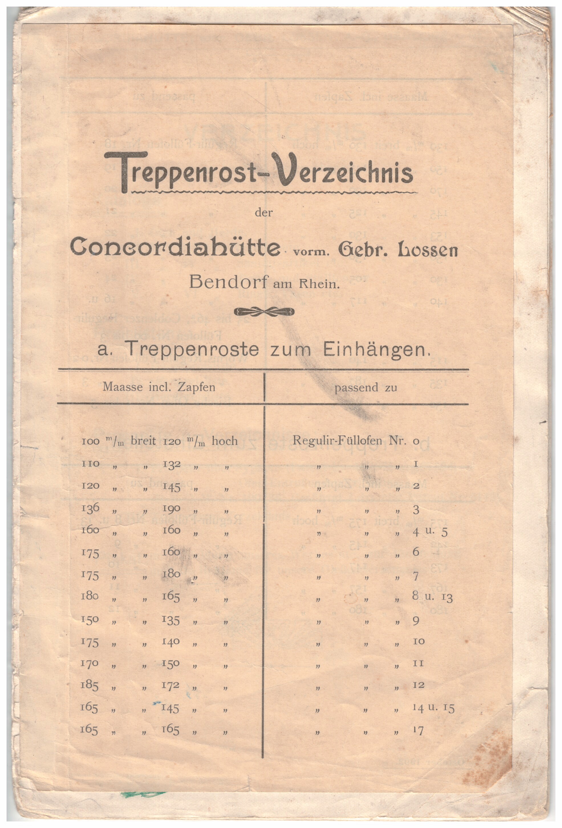 Musterheft Treppenroste und Öfen, Concordiahütte (Stiftung Sayner Hütte, Rheinisches Eisenkunstguss-Museum CC BY-NC-SA)
