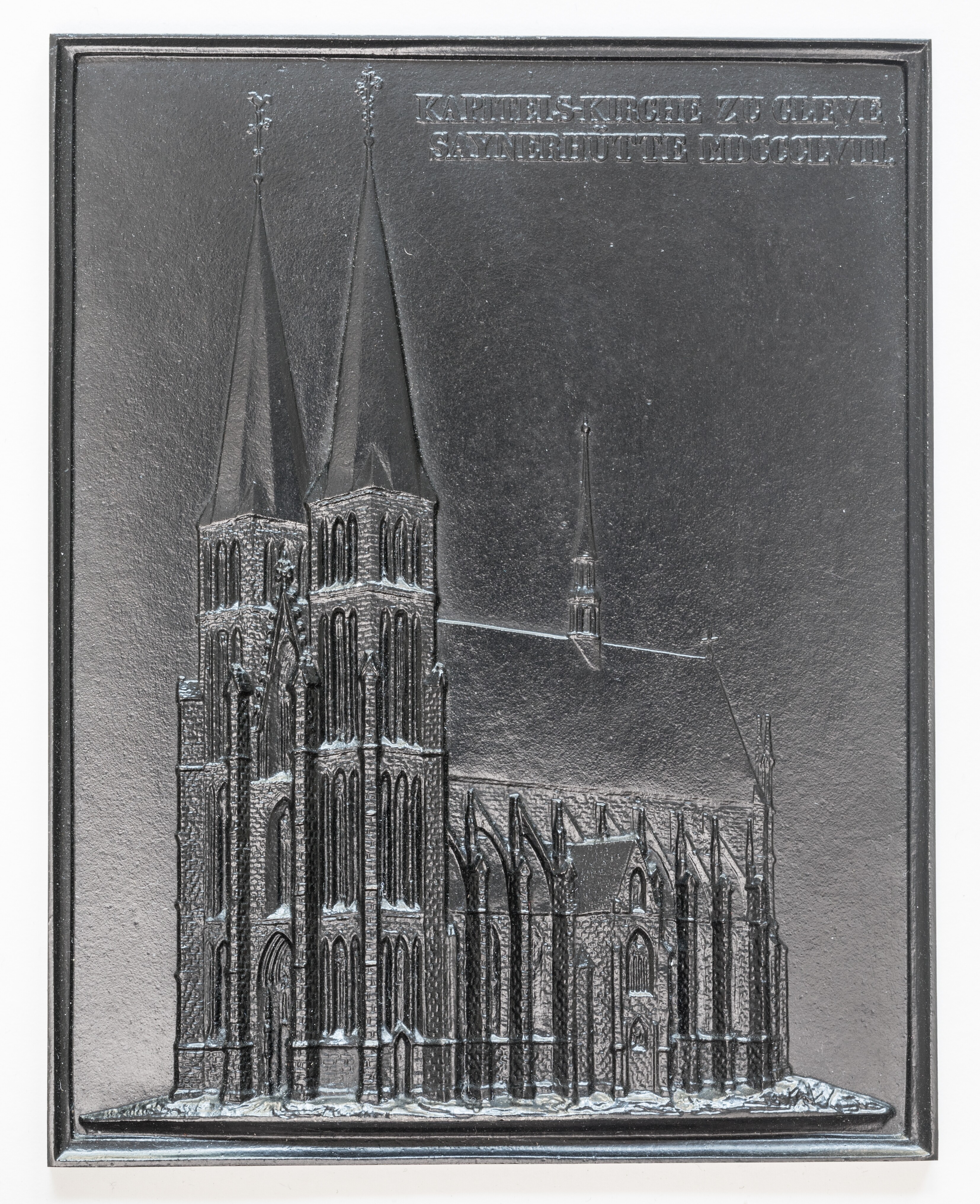 Sayner Neujahrsplakette 1858, Kapitelkirche zu Cleve (Kleve) (Stiftung Sayner Hütte, Rheinisches Eisenkunstguss-Museum CC BY-NC-SA)