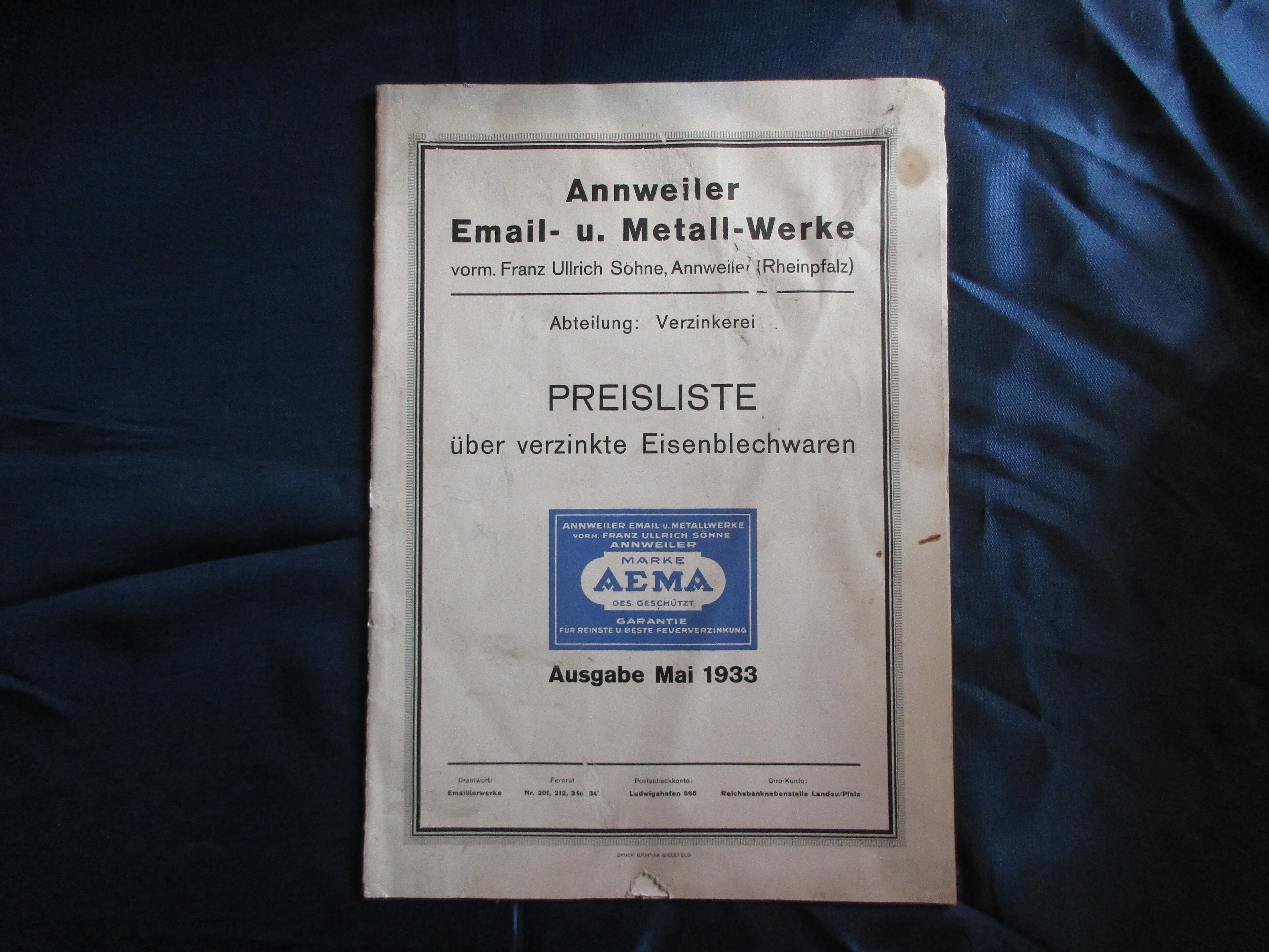 Preisliste „über verzinkte Eisenblechwaren“ (Museum unterm Trifels CC BY-NC-SA)