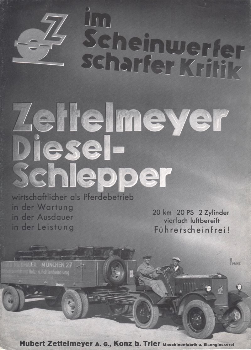 Werbeblatt für Diesel-Schlepper der Firma Zettelmyer (Freilichtmuseum Roscheider Hof CC0)