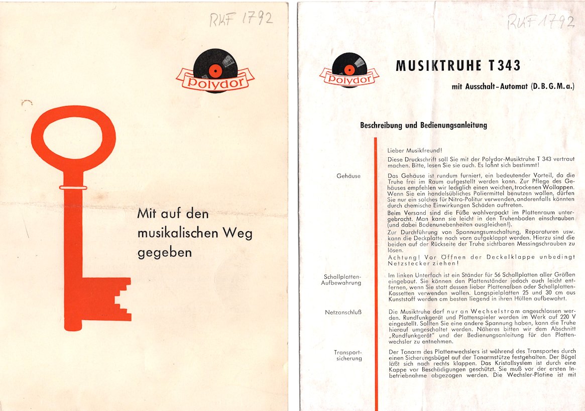 Bedienungsanleitung Polydor T 343 (Freilichtmuseum Roscheider Hof CC0)