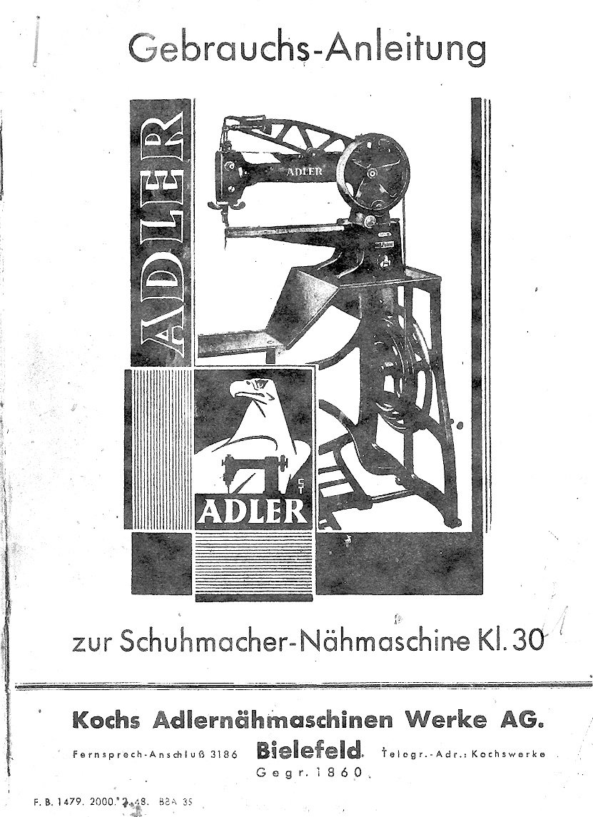 Bedienungsanleitung für Industrie Nähmaschine Adler 30 (Freilichtmuseum Roscheider Hof CC0)