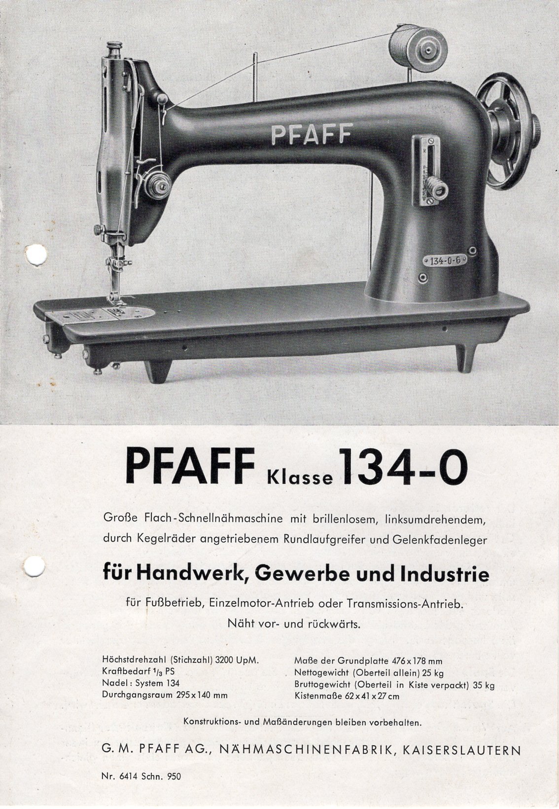 Werbeblatt für Nähmaschine Pfaff 134-0 (Freilichtmuseum Roscheider Hof CC0)