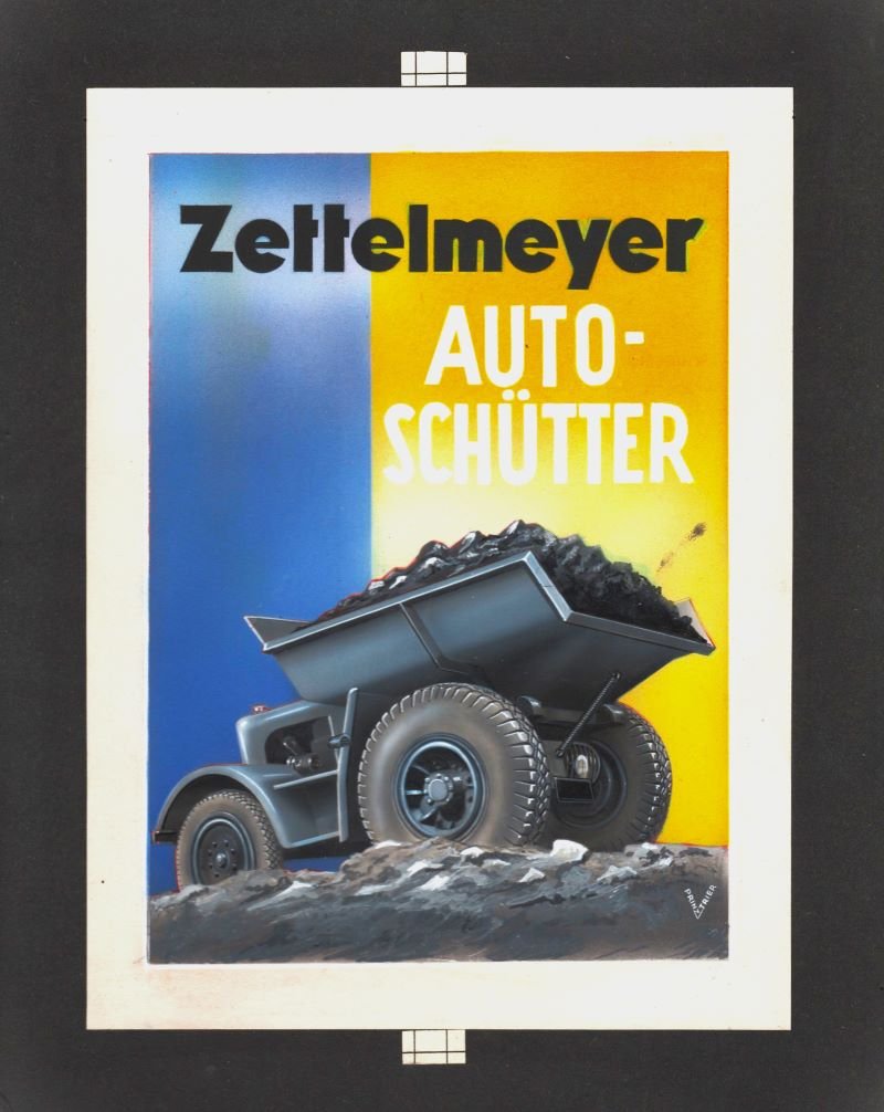 Druckvorlage eines Werbeblattes für einen Autoschütter der Firma Zettelmeyer (Freilichtmuseum Roscheider Hof CC0)