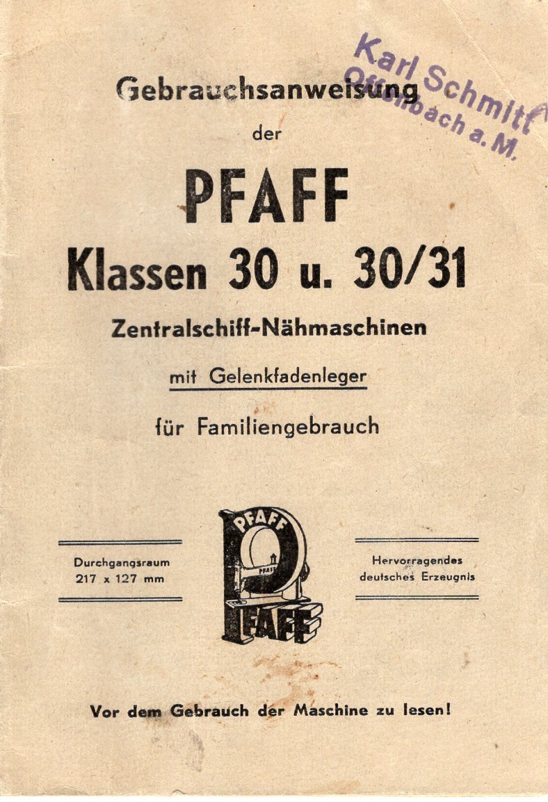 Bedienungsanleitung für Nähmaschine Pfaff Mod. 30 - 31 (Freilichtmuseum Roscheider Hof CC0)
