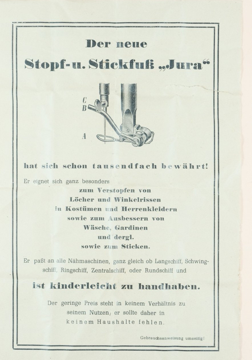 Nähmaschinen Stopf und Stckfuß "Jura" (Freilichtmuseum Roscheider Hof CC0)