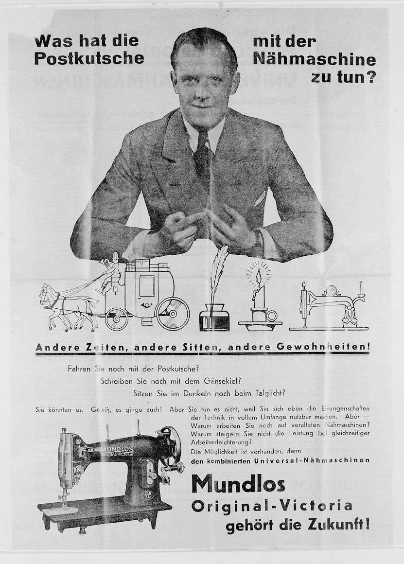 Werbeblatt für Nähmaschine Mundlos - Original Victoria (Freilichtmuseum Roscheider Hof CC0)
