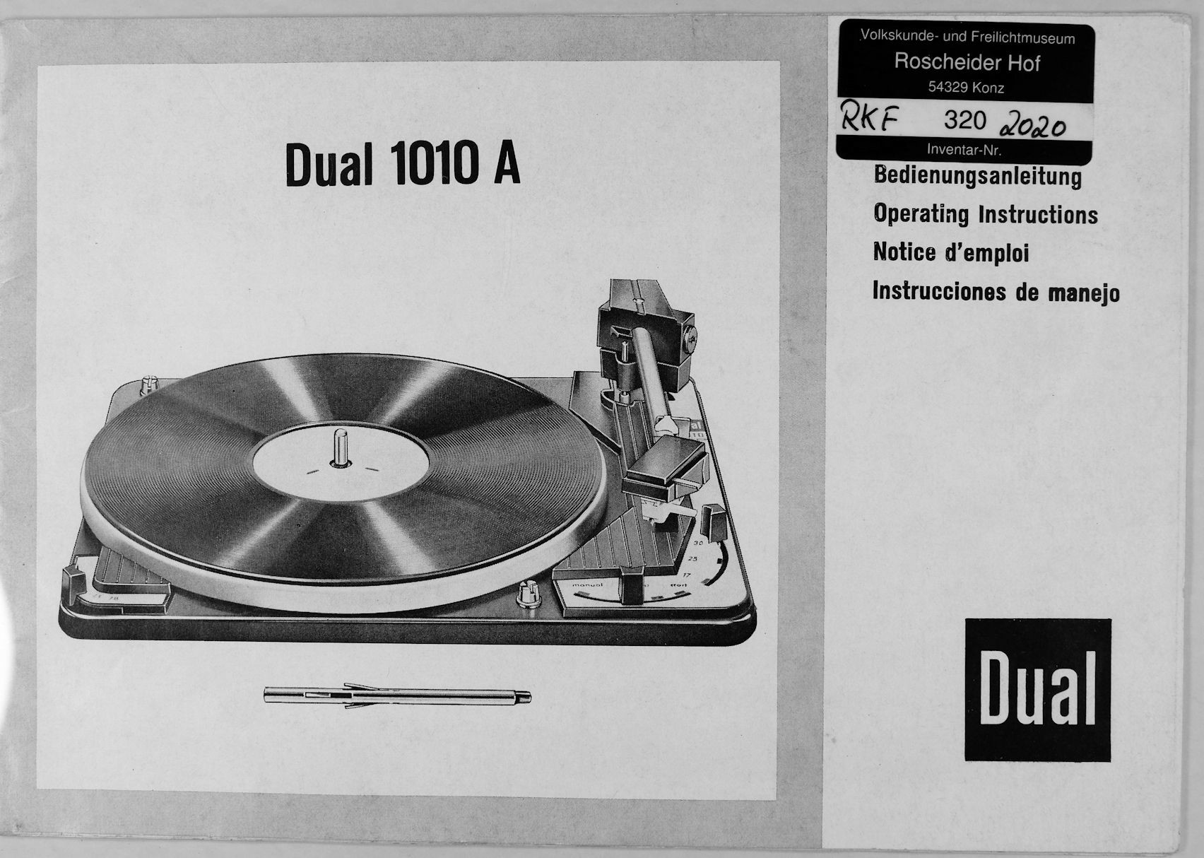 Gebrauchsanweisung	Plattenspieler Dual 1010A (Volkskunde- und Freilichtmuseum Roscheider Hof CC0)