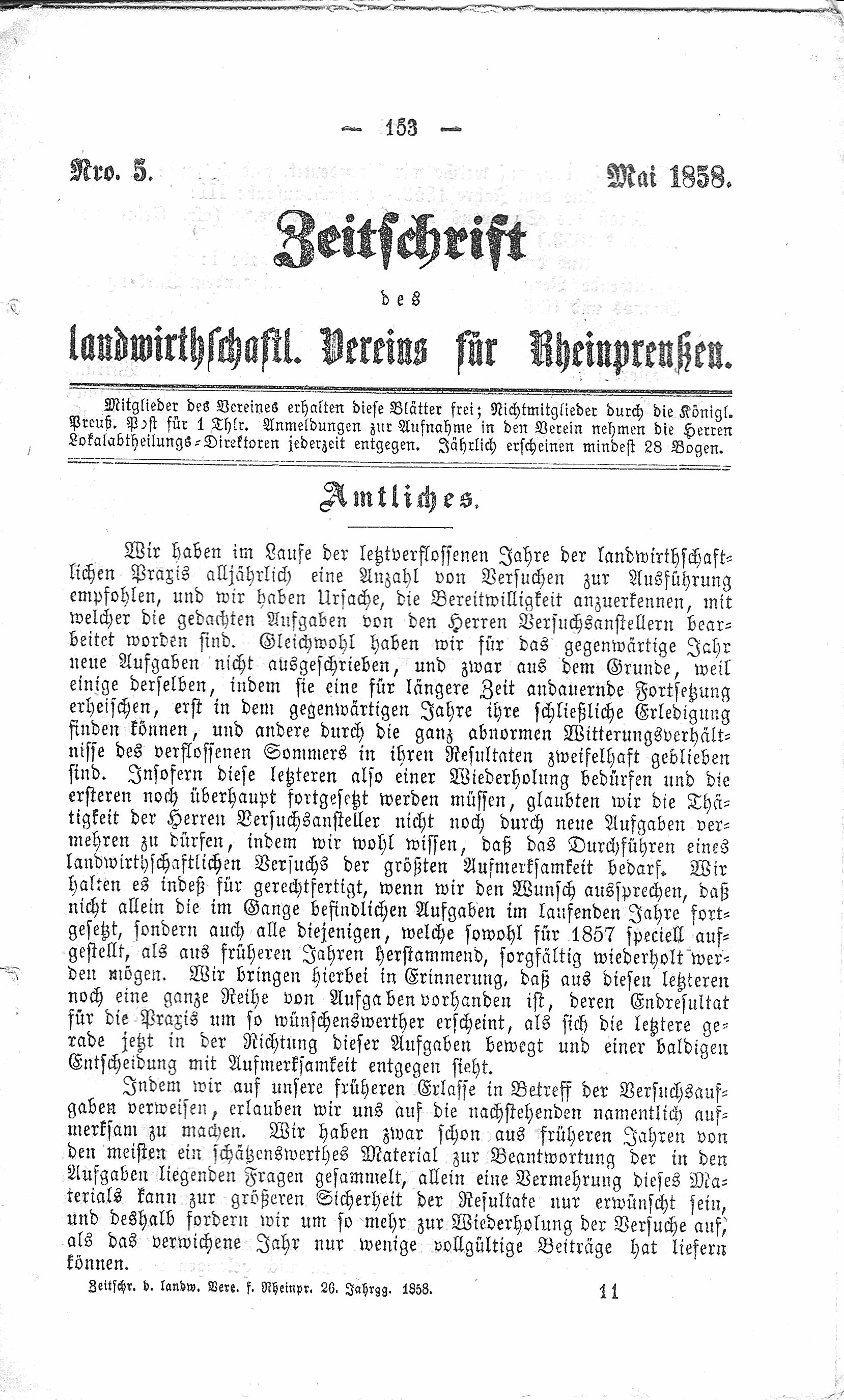 Zeitschrift des landwirtschaftlichen Vereins für Rheinpreußen Mai 1857 (Volkskunde- und Freilichtmuseum Roscheider Hof CC0)
