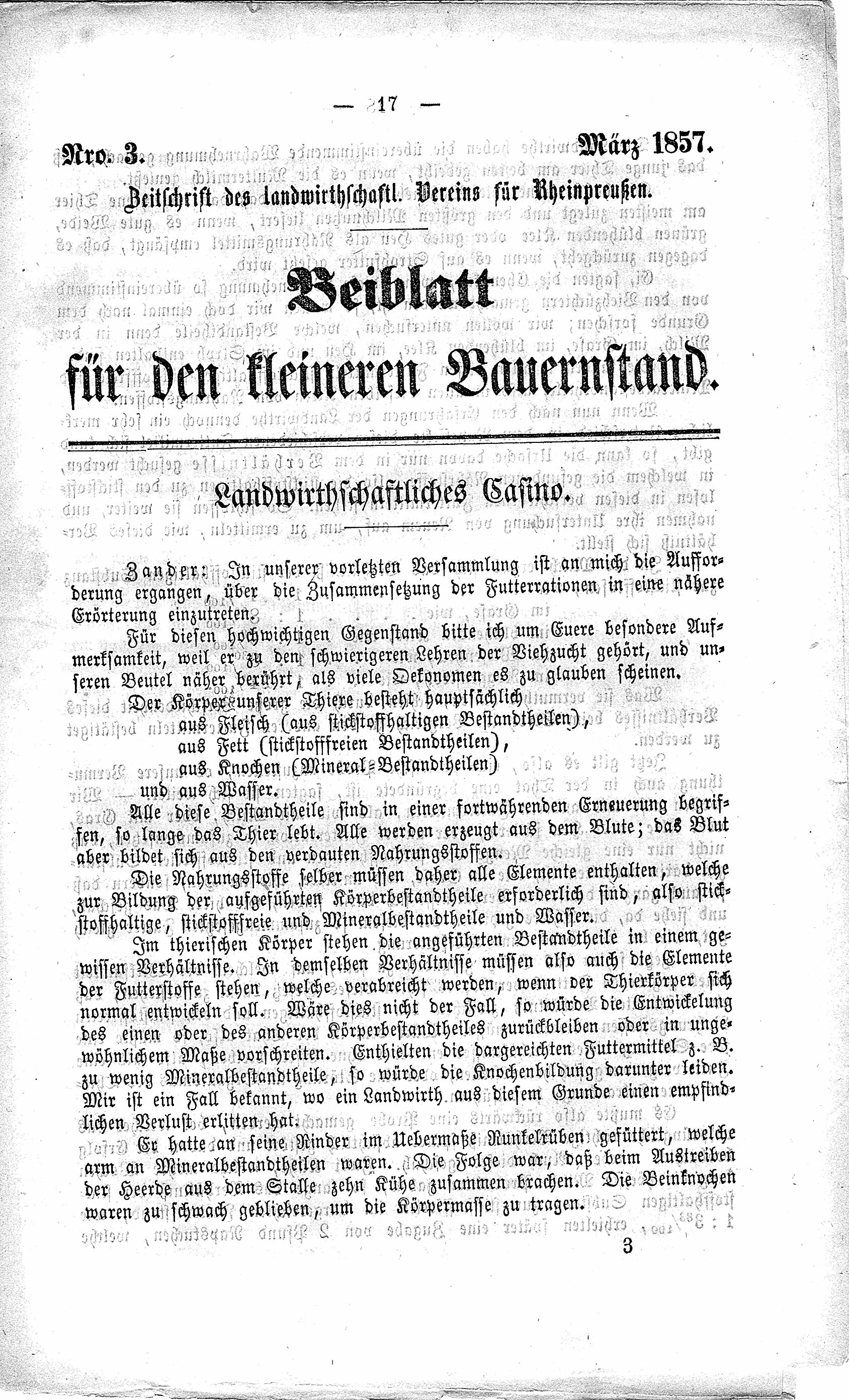 Beiblatt für den kleinen Bauernstand März 1857 (Volkskunde- und Freilichtmuseum Roscheider Hof CC0)
