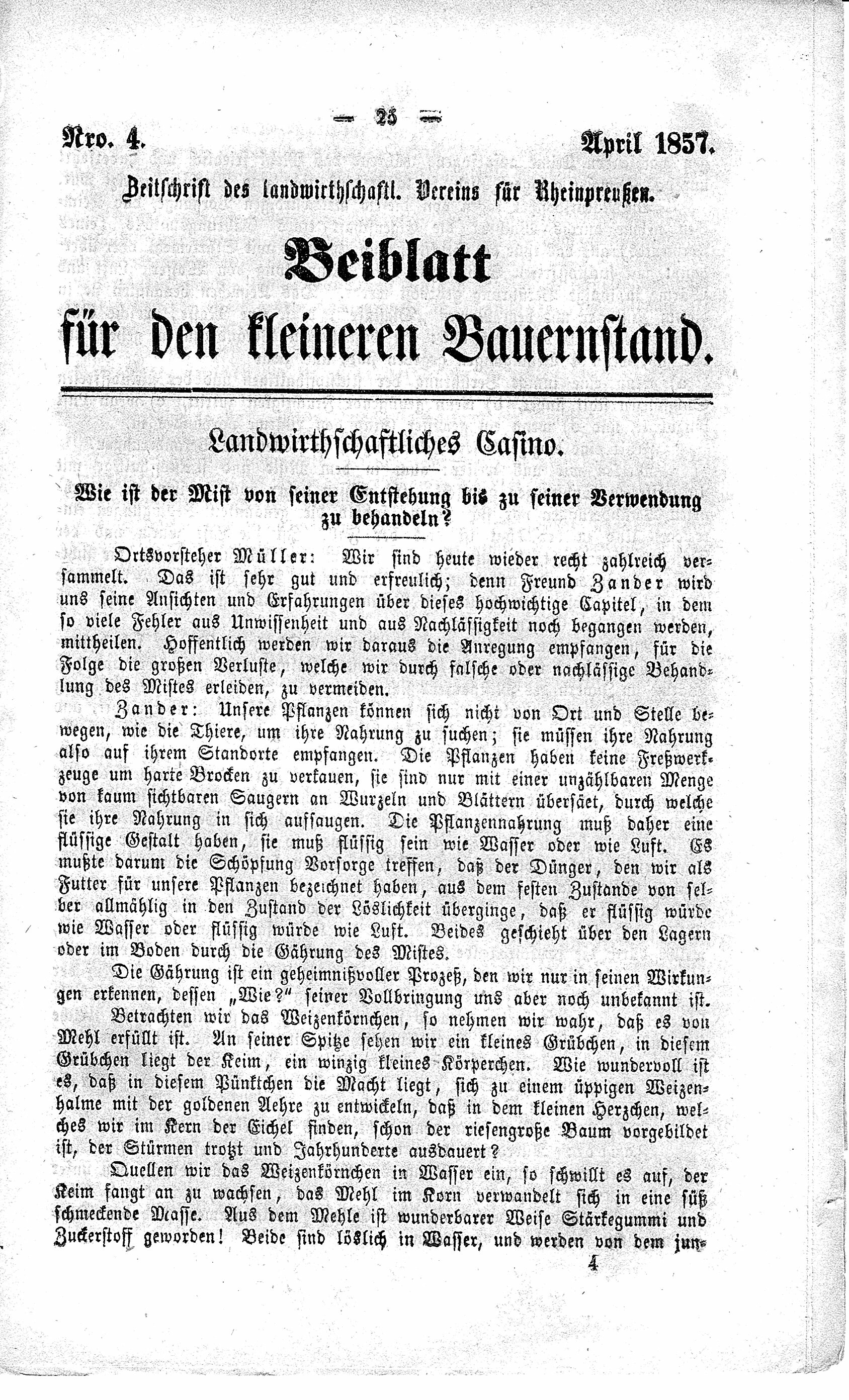 Beiblatt für den kleinen Bauernstand April 1857 (Volkskunde- und Freilichtmuseum Roscheider Hof CC0)