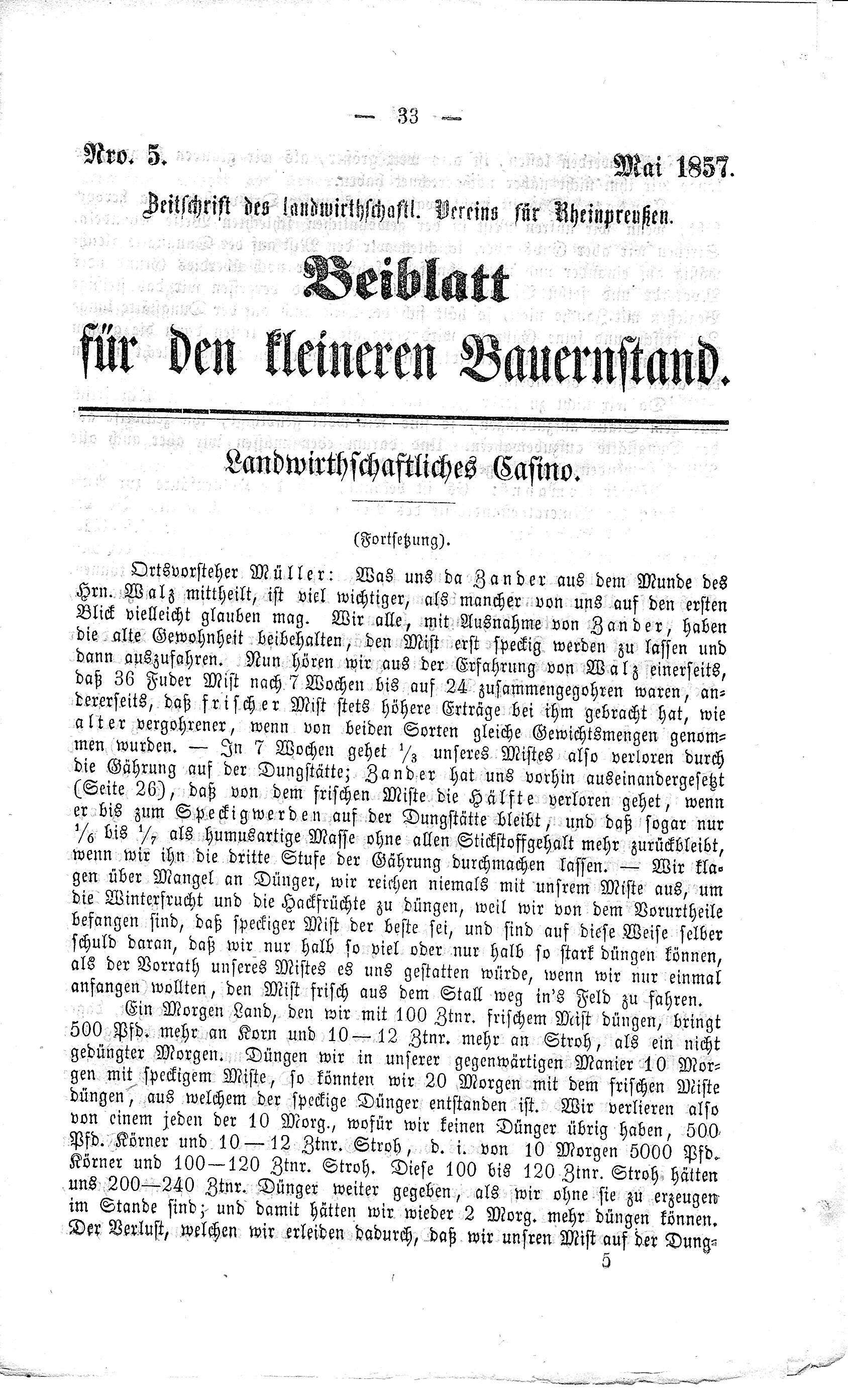 Beiblatt für den kleinen Bauernstand Mai 1857 (Volkskunde- und Freilichtmuseum Roscheider Hof CC0)