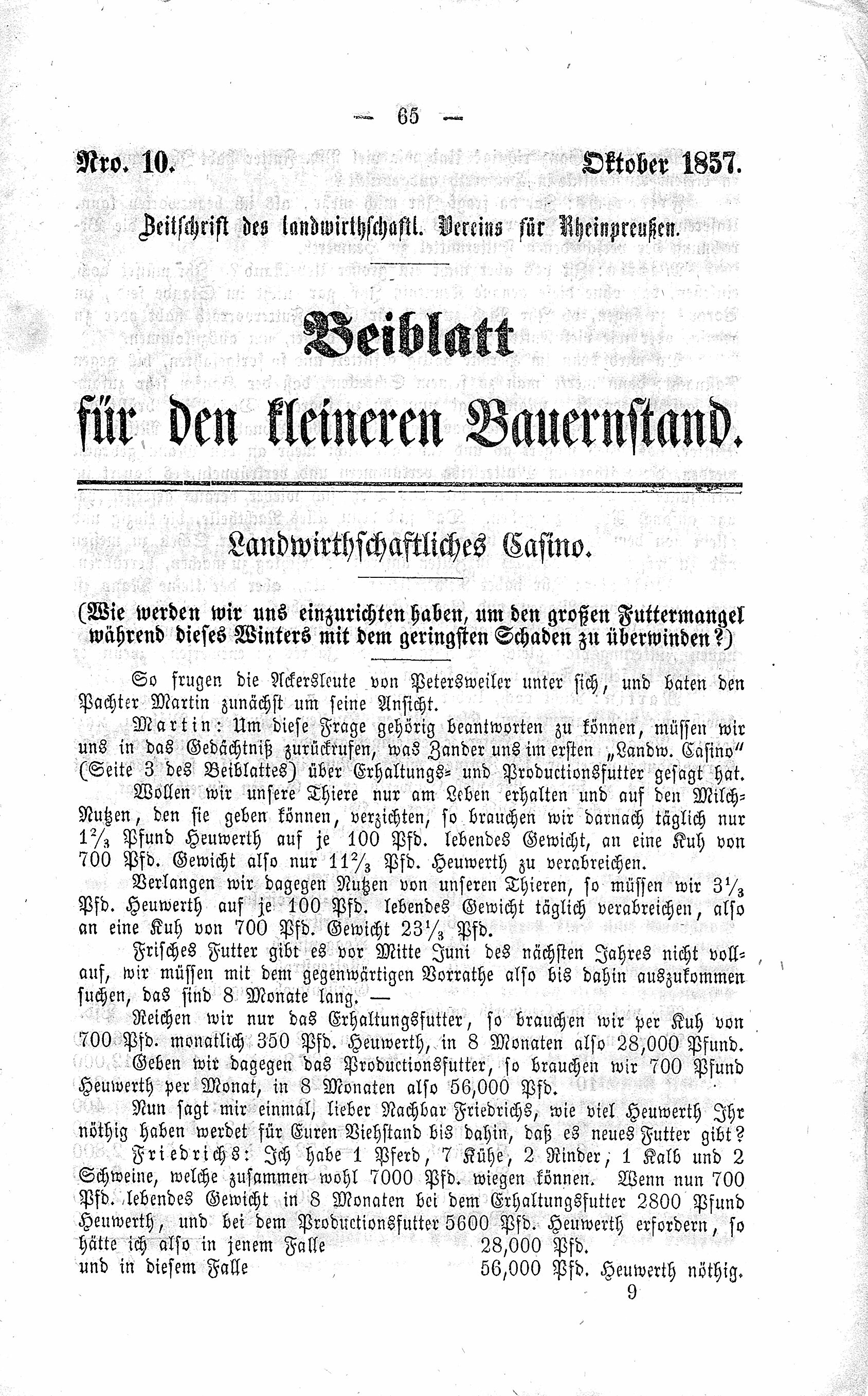 Beiblatt für den kleinen Bauernstand Oktober 1857 (Volkskunde- und Freilichtmuseum Roscheider Hof CC0)