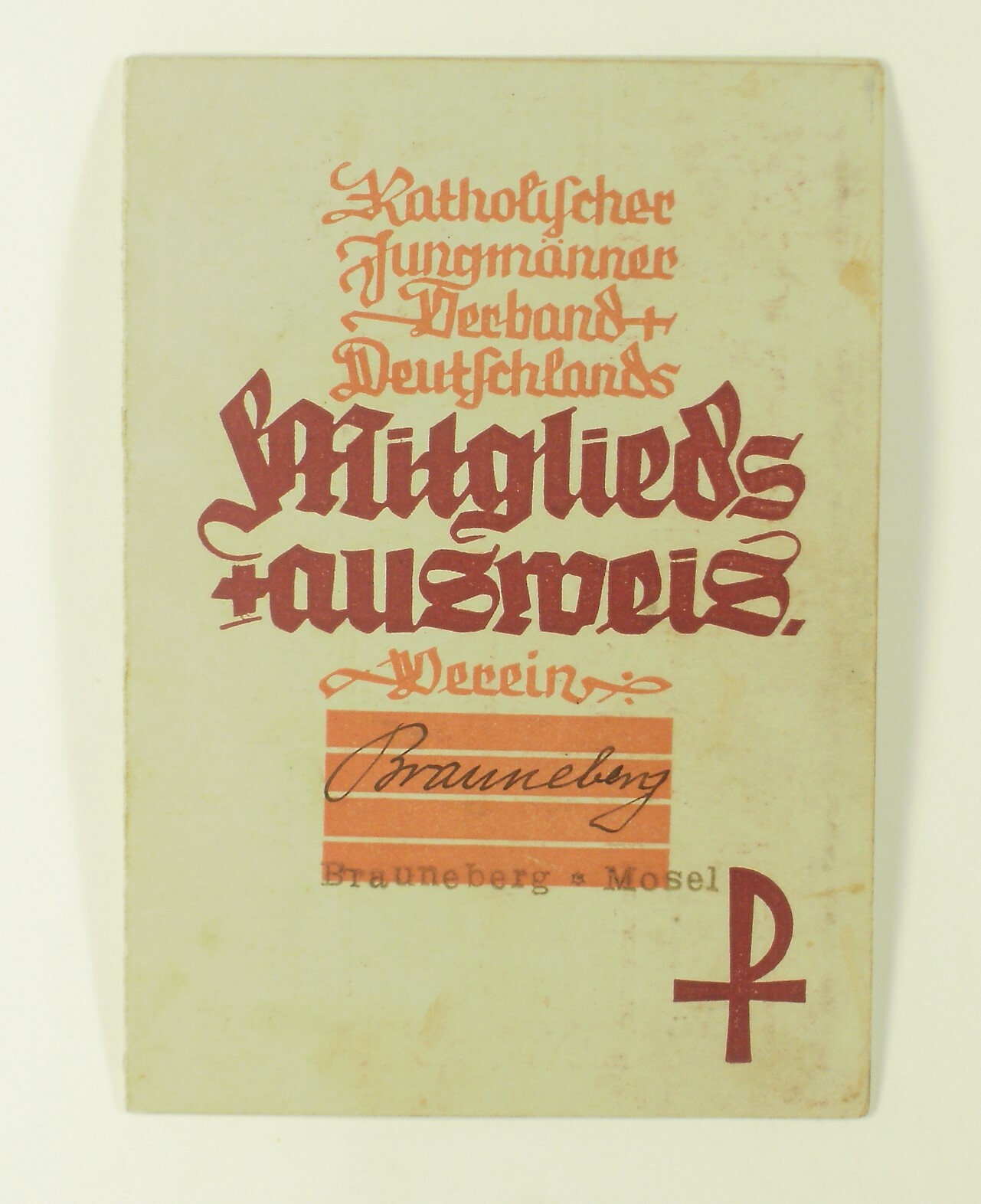 Mitgliedskarte: Katholischer Jungmänner Verband Deutschlands (Volkskunde- und Freilichtmuseum Roscheider Hof CC0)