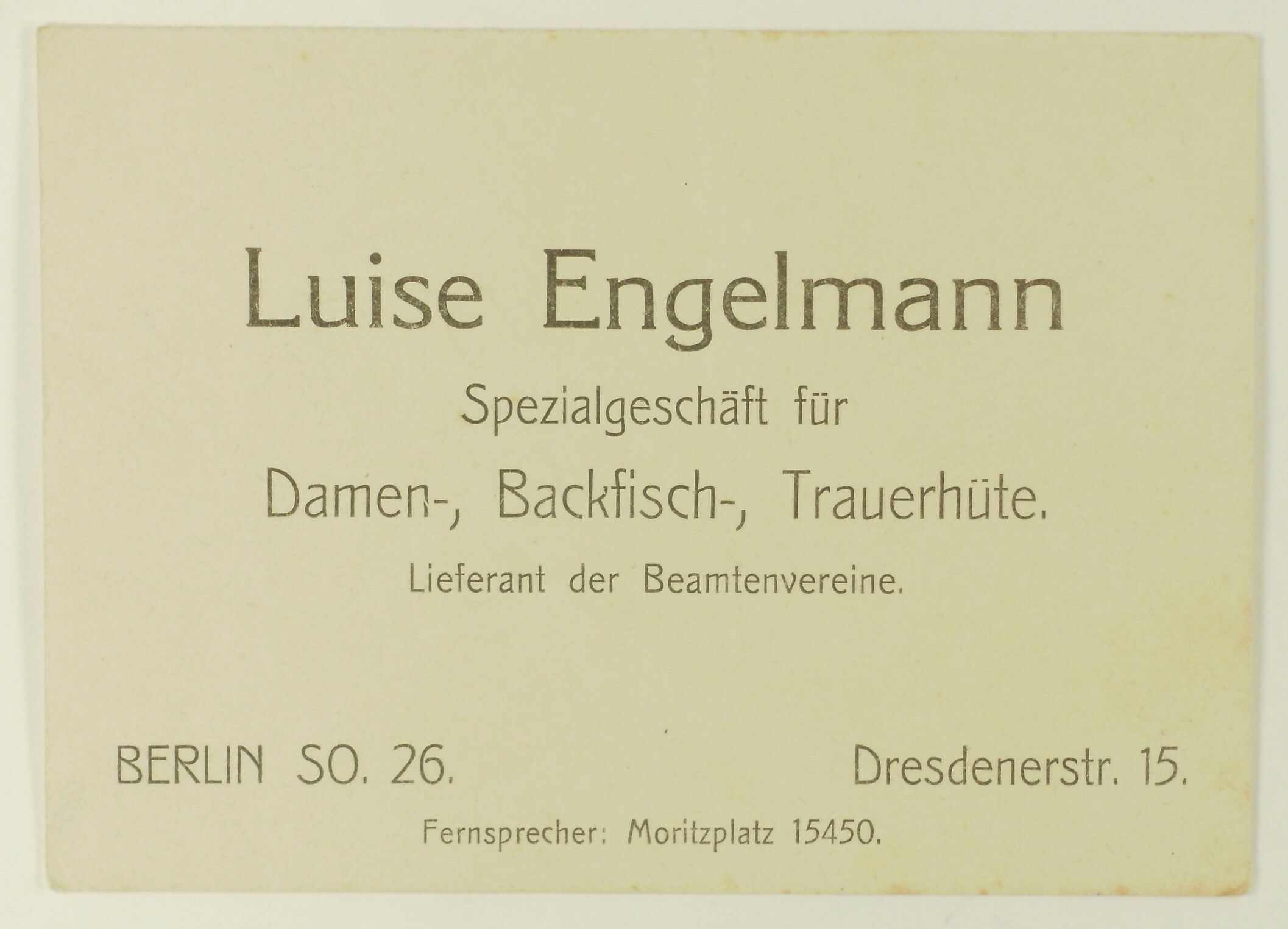 Visitenkarte Luise Engelmann (Volkskunde- und Freilichtmuseum Roscheider Hof CC0)
