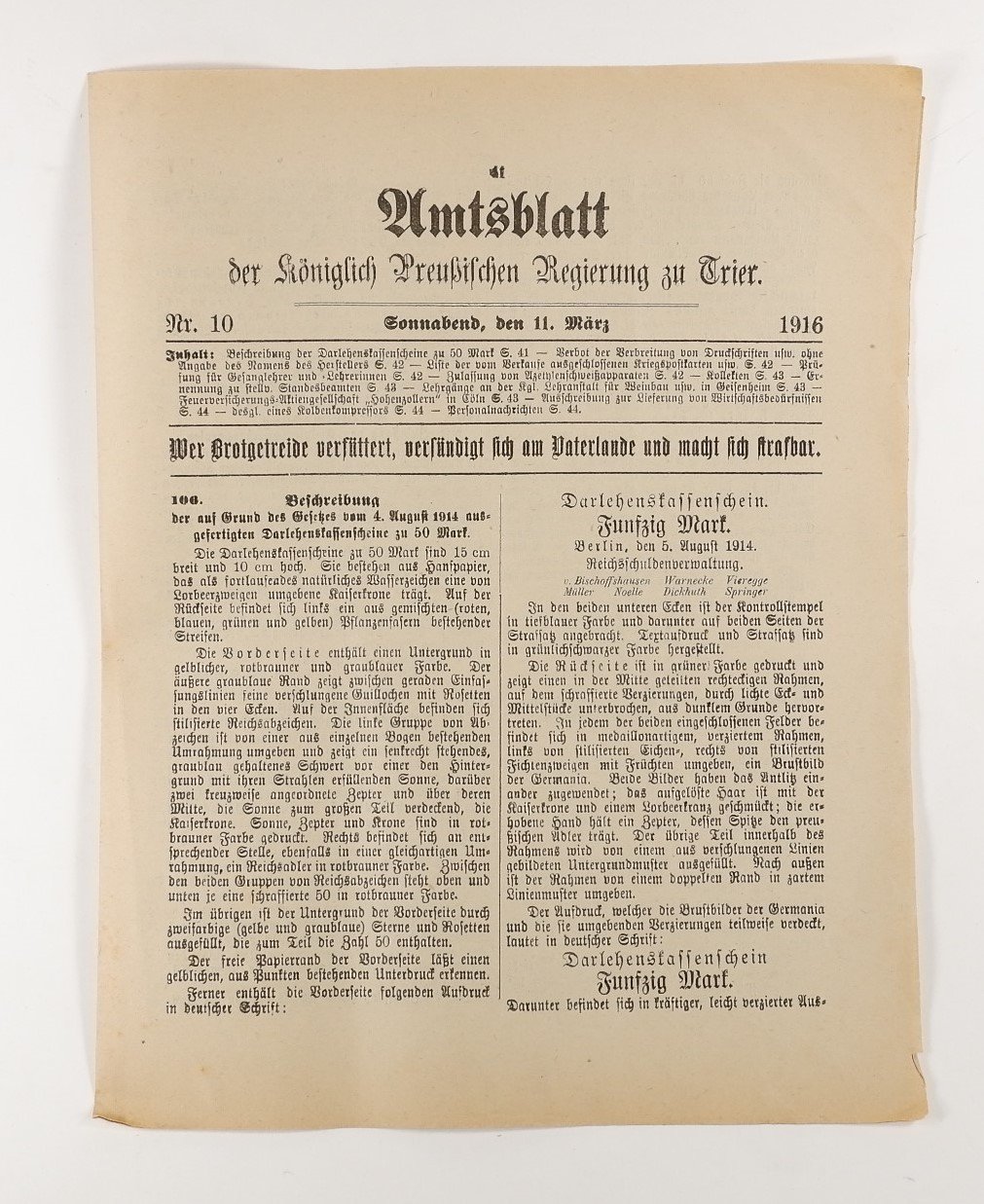 Sammlung: Amtsblatt der (königlich) preußischen Regierung zu Trier 1916 – 1919 (Volkskunde- und Freilichtmuseum Roscheider Hof CC0)