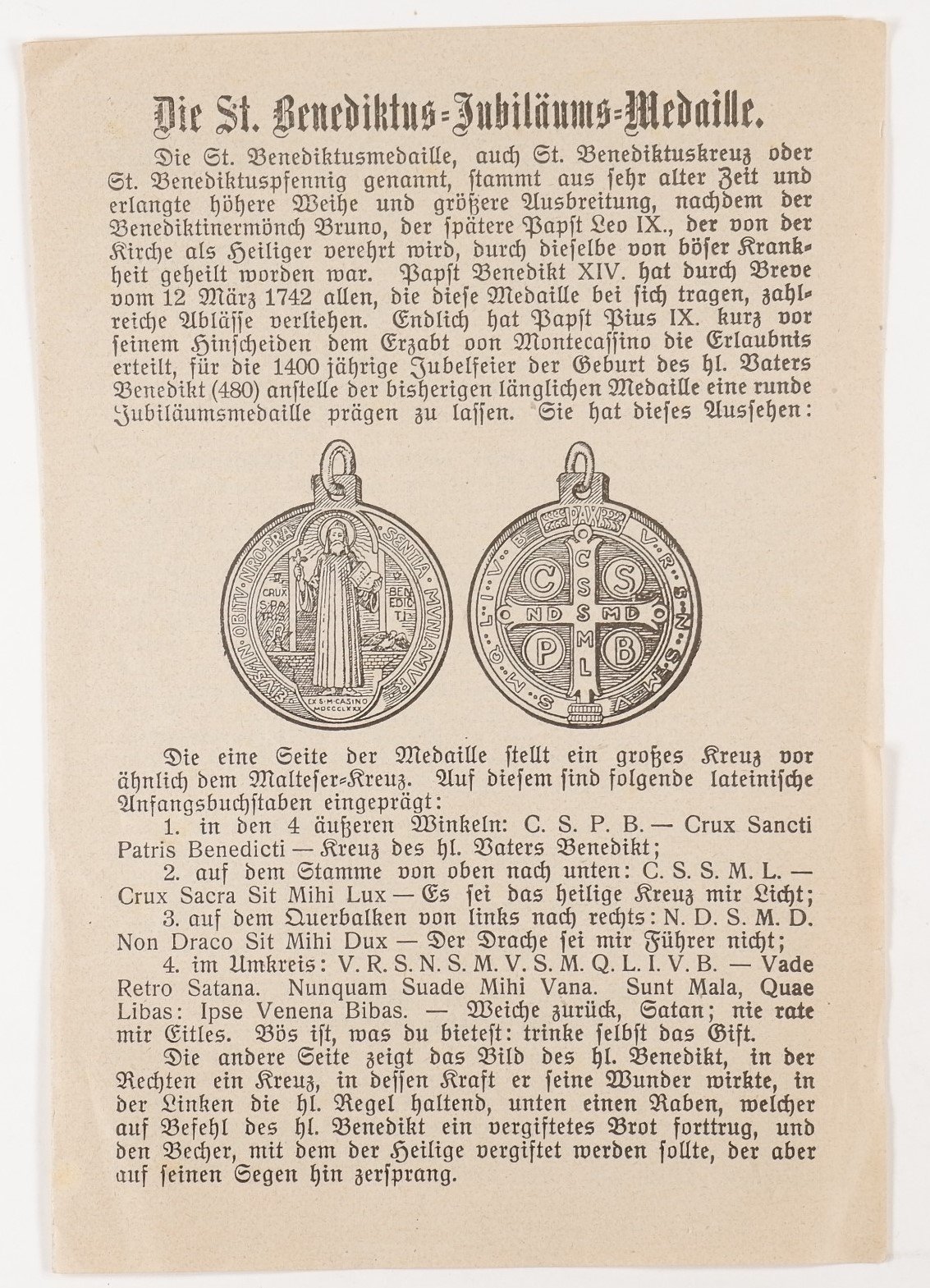 Die St. Benediktus-Jubiläums Medaille (Volkskunde- und Freilichtmuseum Roscheider Hof RR-F)