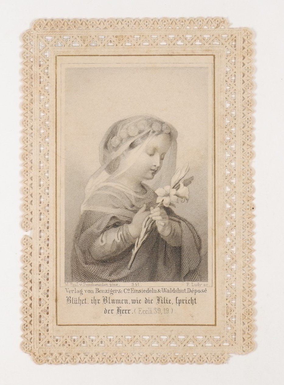 Gebetskärtchen: Bewahrung der Reinheit durch Maria (Volkskunde- und Freilichtmuseum Roscheider Hof RR-F)